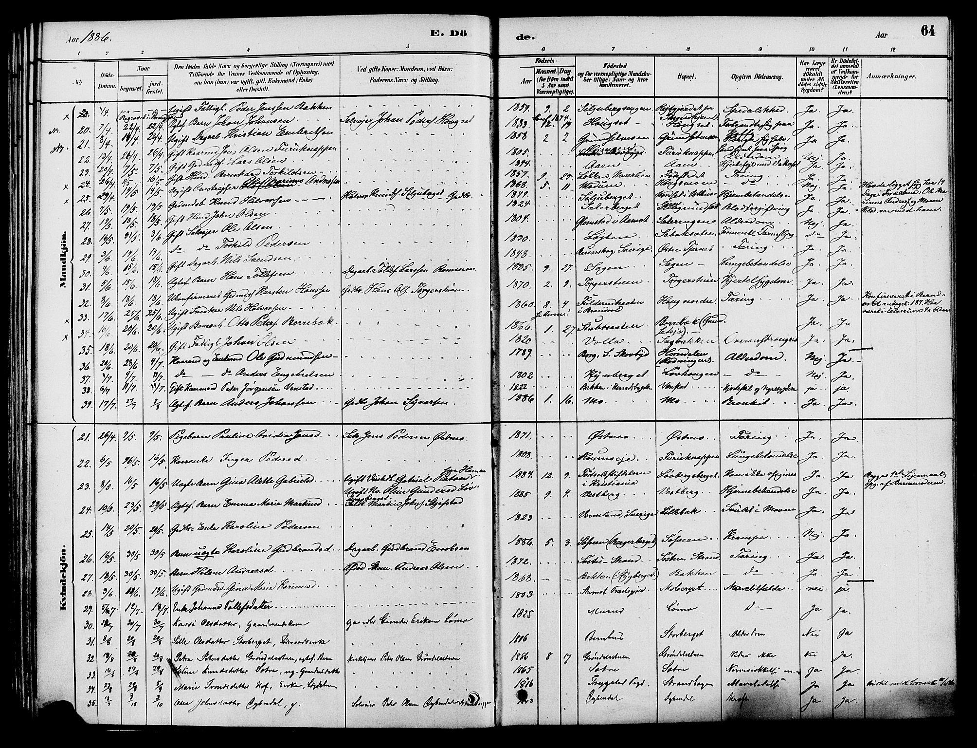 Elverum prestekontor, AV/SAH-PREST-044/H/Ha/Haa/L0012: Parish register (official) no. 12, 1880-1893, p. 64