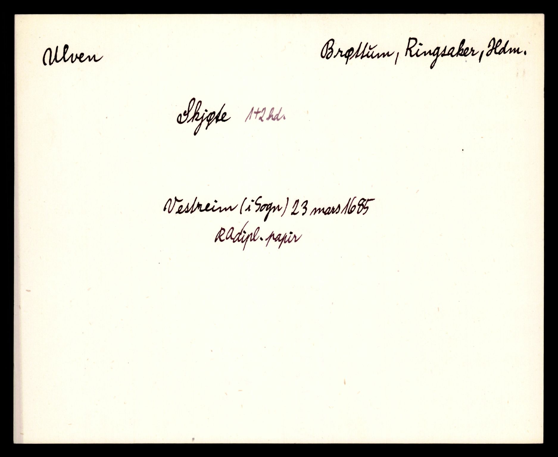 Riksarkivets diplomsamling, AV/RA-EA-5965/F35/F35e/L0007: Registreringssedler Hedmark 1, 1400-1700, p. 183