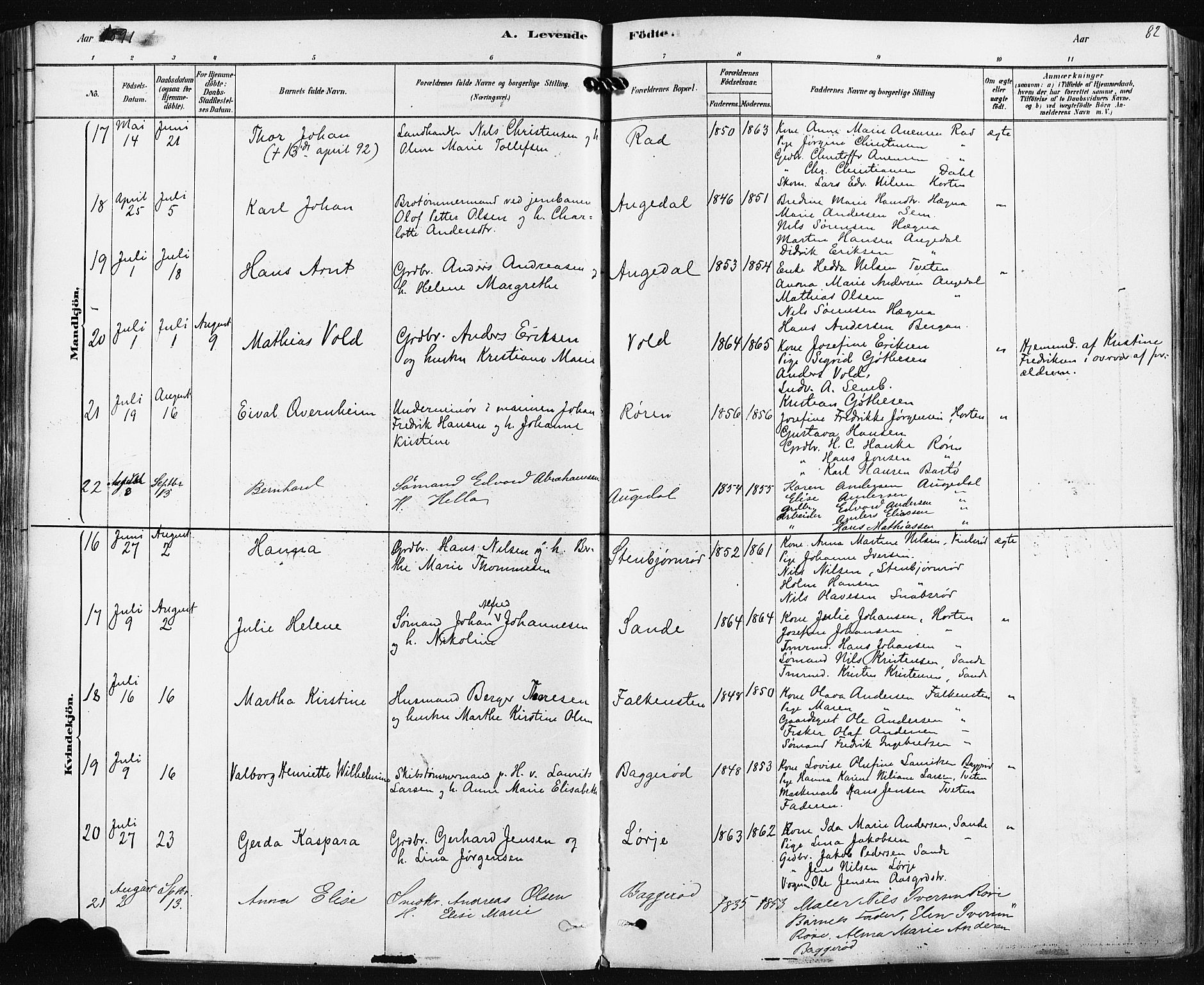 Borre kirkebøker, AV/SAKO-A-338/F/Fa/L0009: Parish register (official) no. I 9, 1878-1896, p. 82