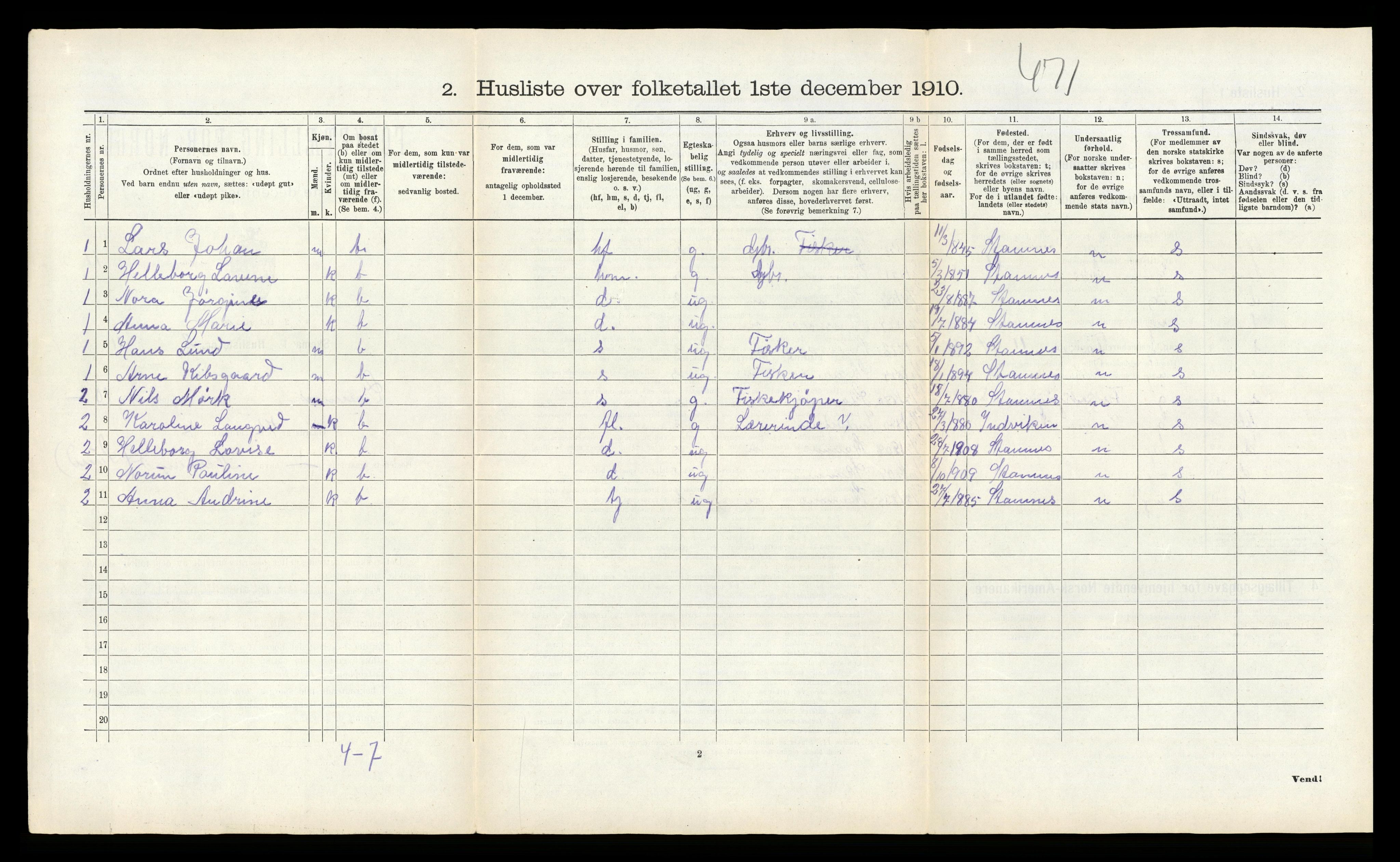 RA, 1910 census for Stamnes, 1910, p. 967