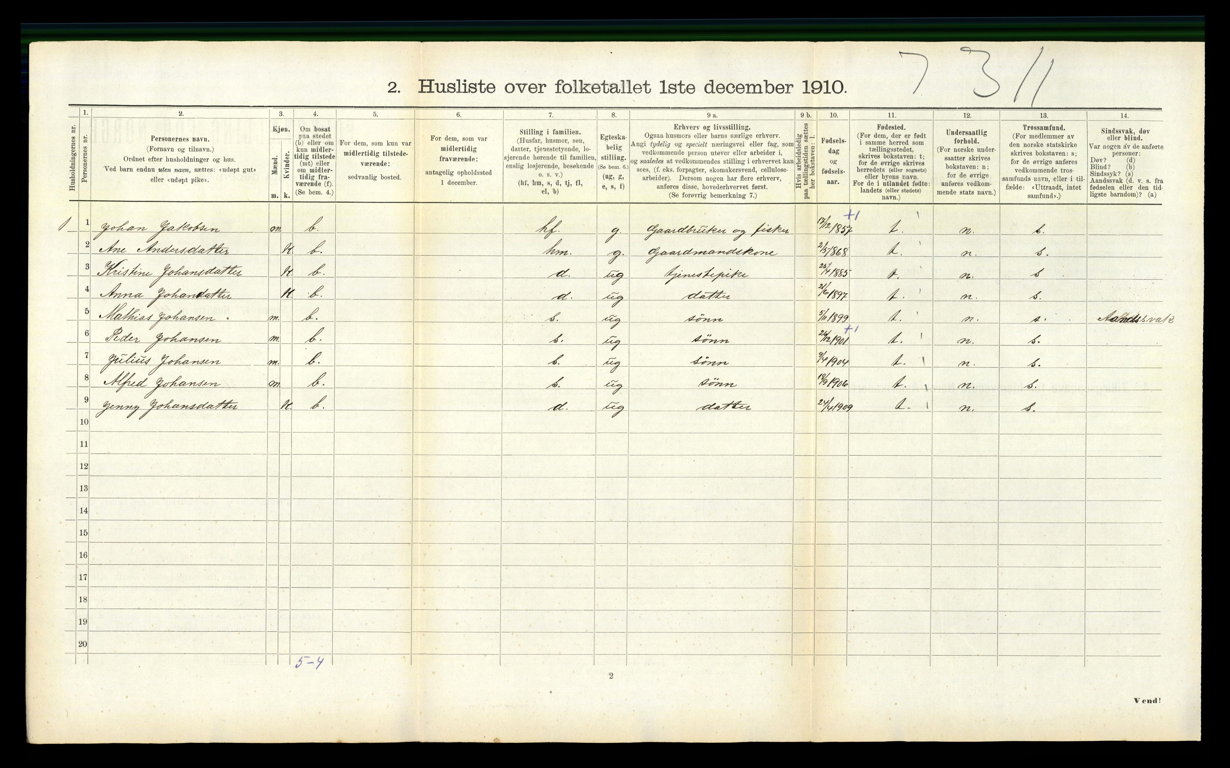 RA, 1910 census for Selje, 1910, p. 475