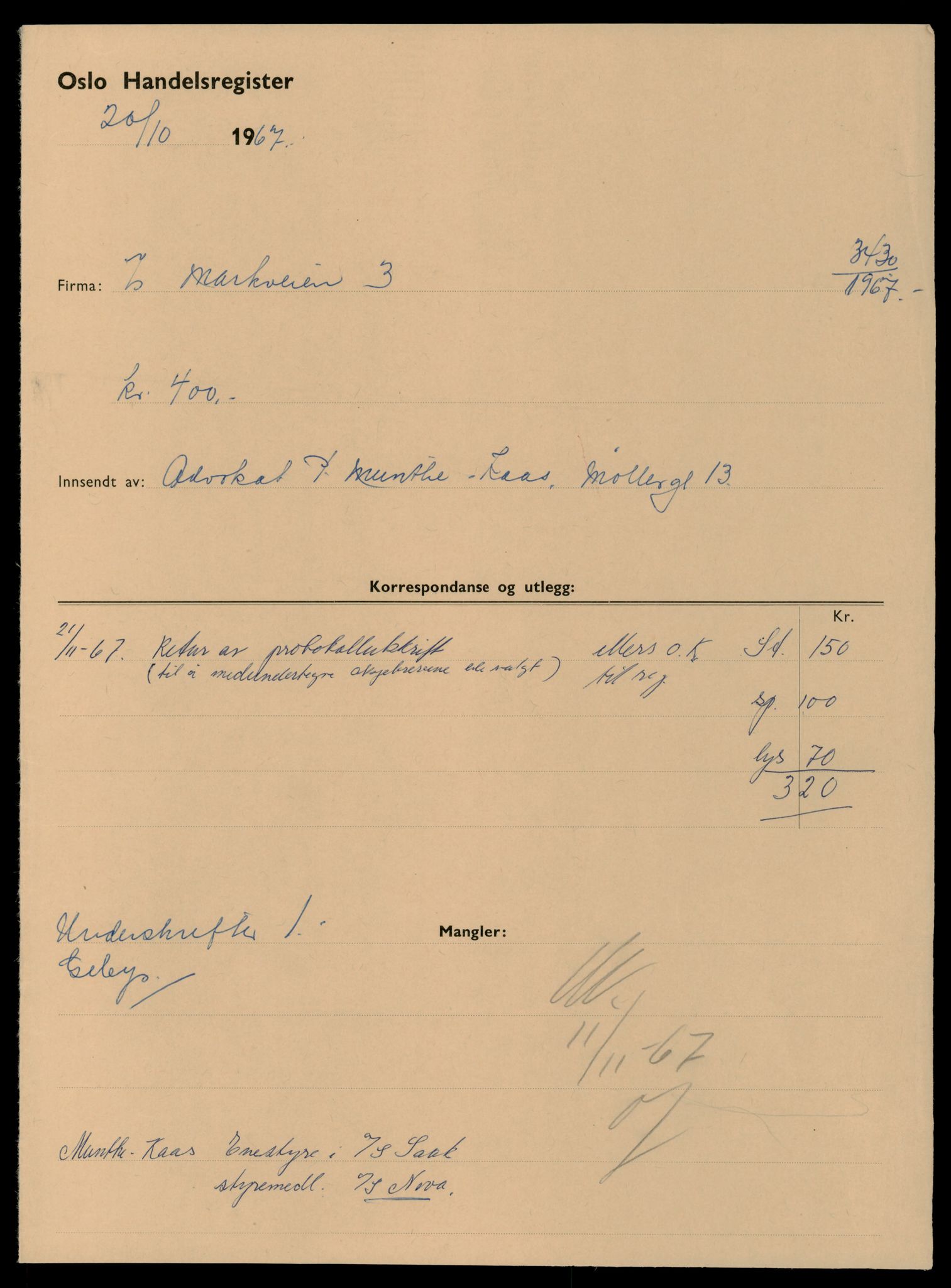 Oslo byfogd, Handelsregisteret, SAT/A-10867/G/Gc/Gca/L0502: Ikke konverterte foretak, Markv-Marten, 1890-1990, p. 1