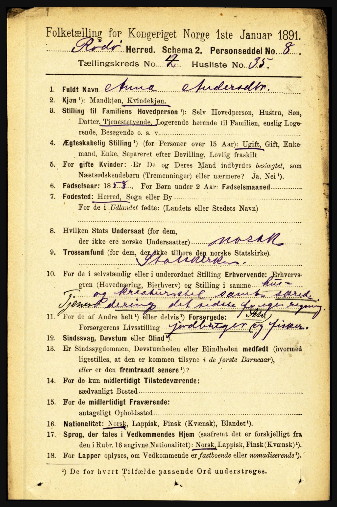 RA, 1891 census for 1836 Rødøy, 1891, p. 1860