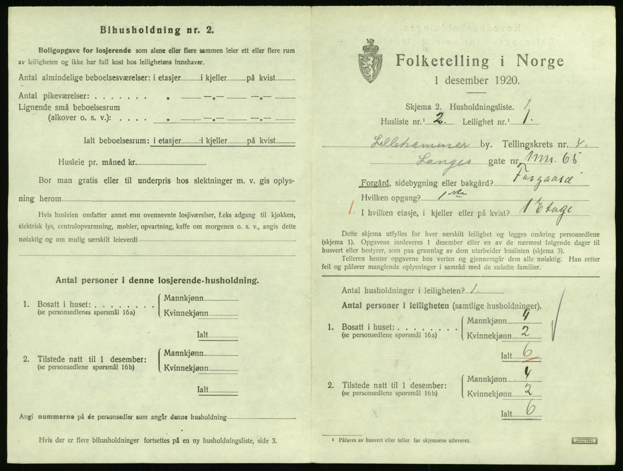 SAH, 1920 census for Lillehammer, 1920, p. 1924