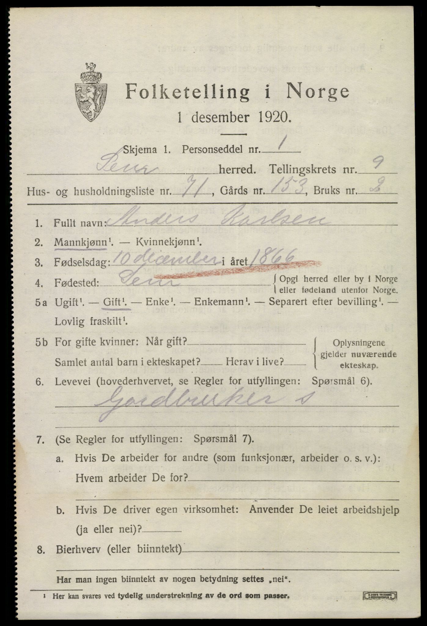 SAKO, 1920 census for Sem, 1920, p. 13397