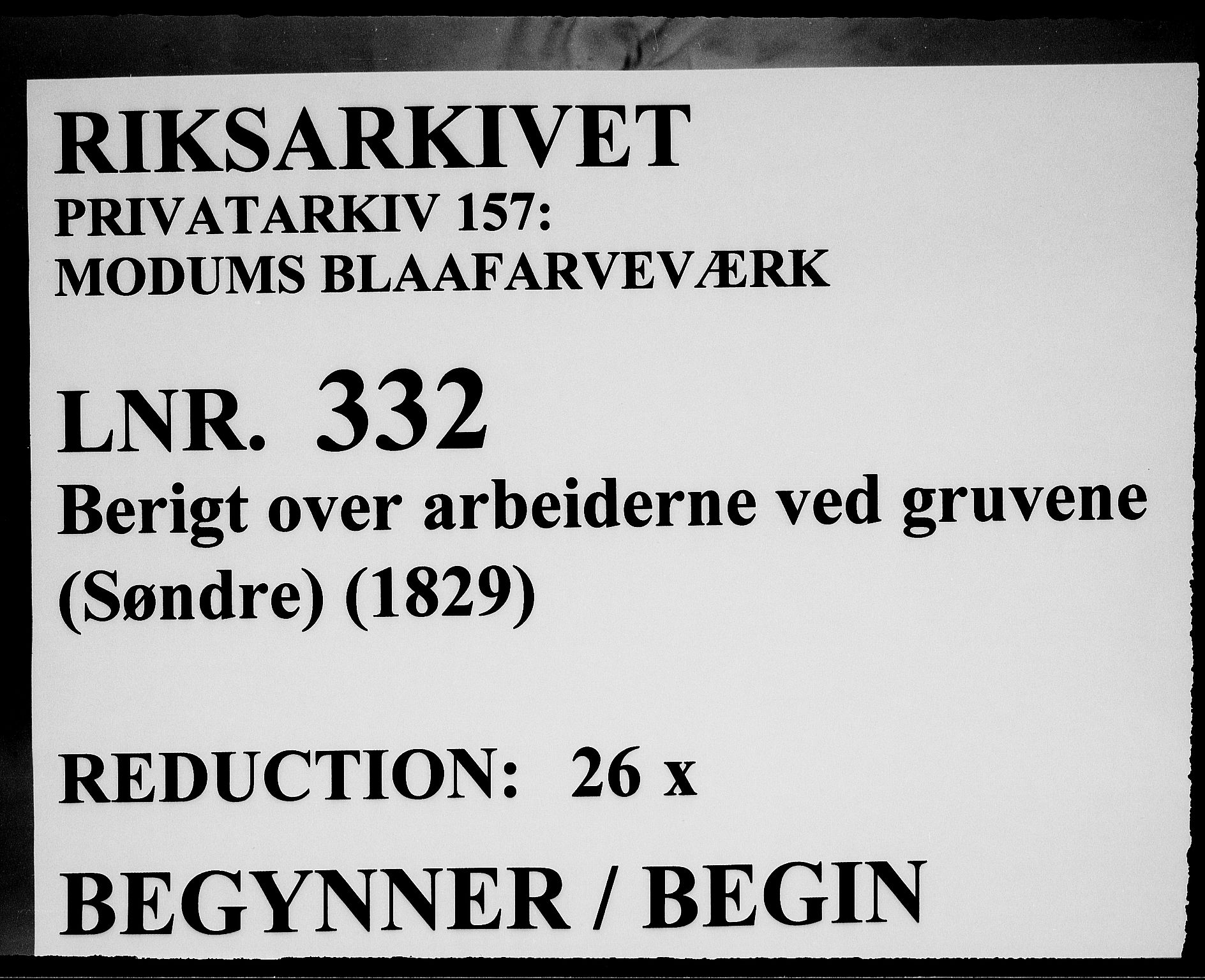 Modums Blaafarveværk, RA/PA-0157/G/Ge/L0332/0001: -- / Berigt over arbeiderne ved gruvene. Ført ukesvis. De Søndre Cobolt Gruber, 1829, p. 1