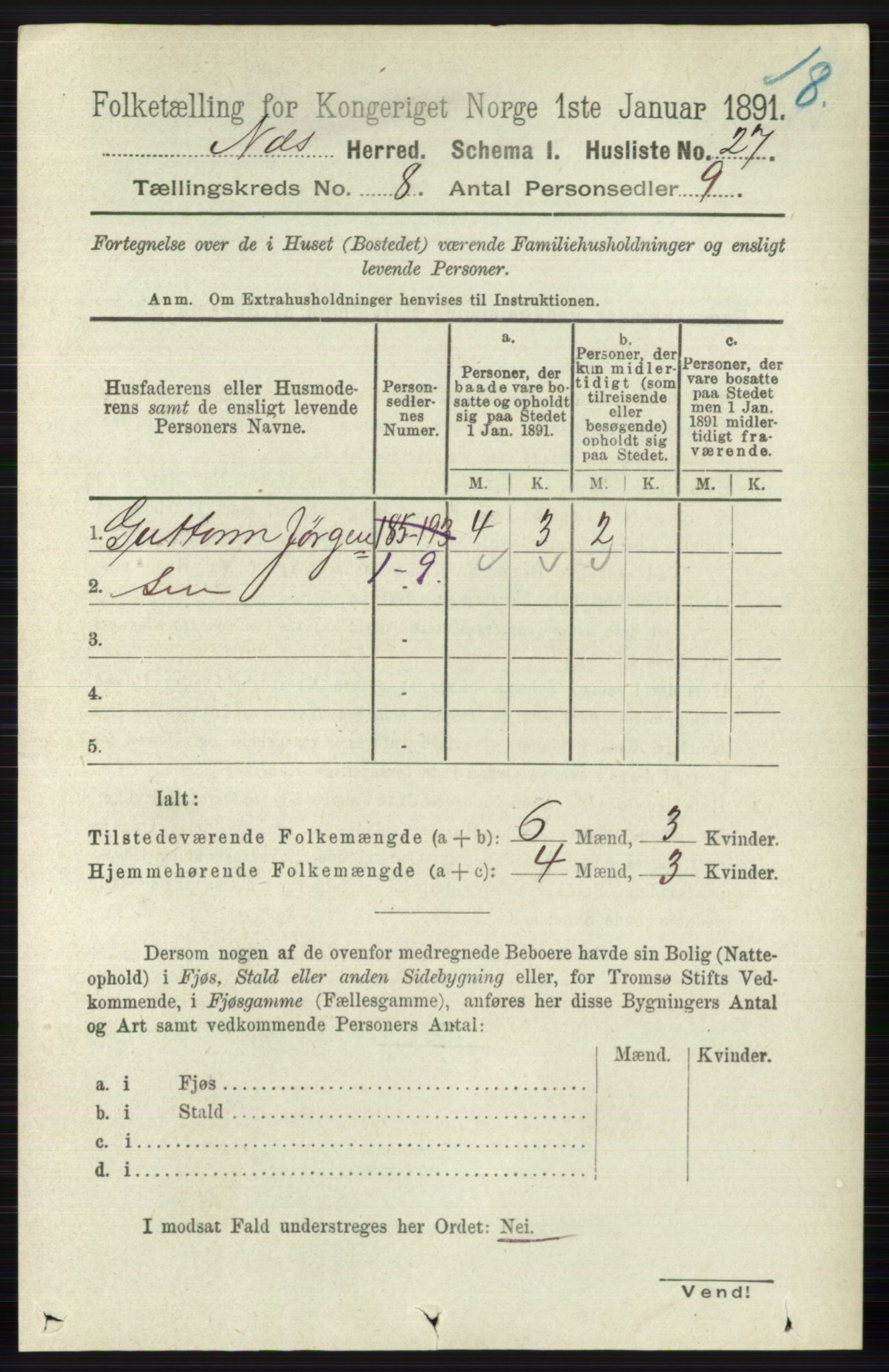 RA, 1891 census for 0616 Nes, 1891, p. 4074