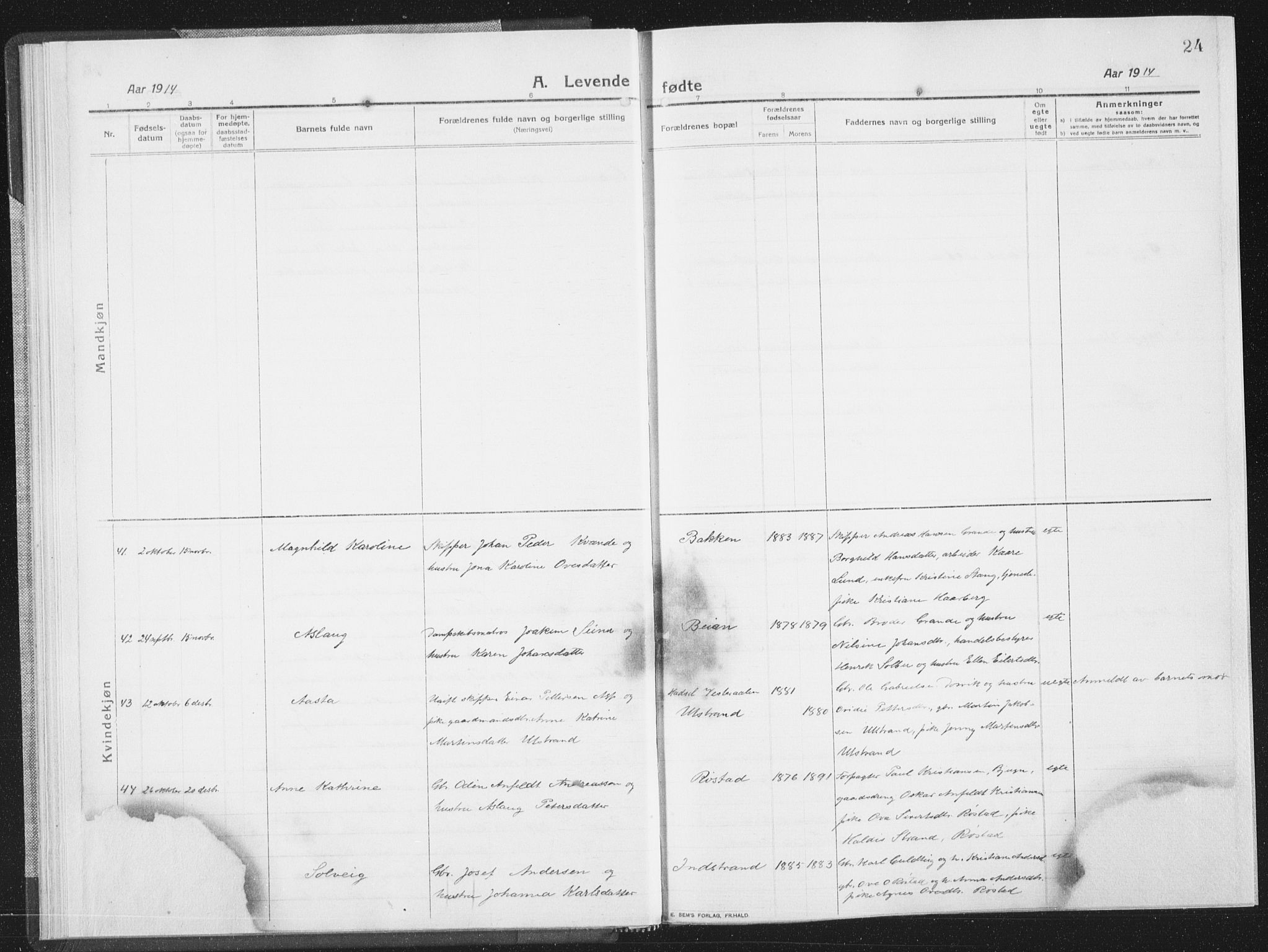 Ministerialprotokoller, klokkerbøker og fødselsregistre - Sør-Trøndelag, AV/SAT-A-1456/659/L0747: Parish register (copy) no. 659C04, 1913-1938, p. 24