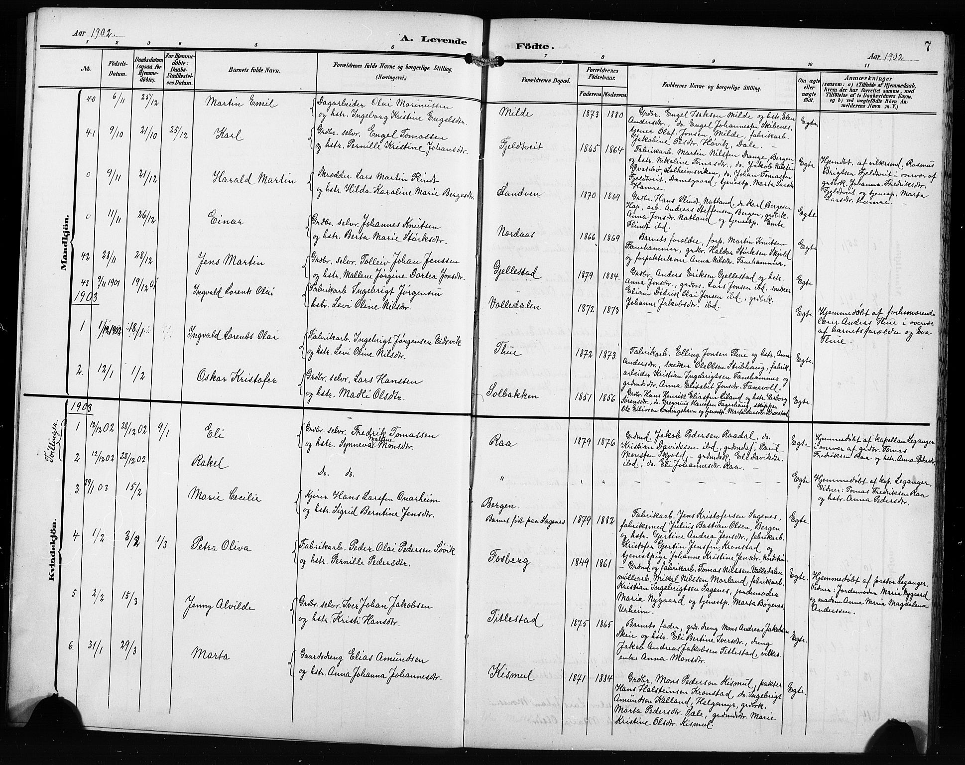 Fana Sokneprestembete, AV/SAB-A-75101/H/Hab/Haba/L0004: Parish register (copy) no. A 4, 1902-1912, p. 7