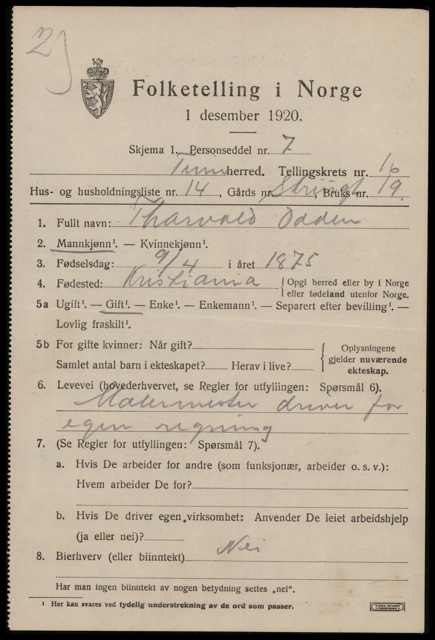SAKO, 1920 census for Tinn, 1920, p. 16558