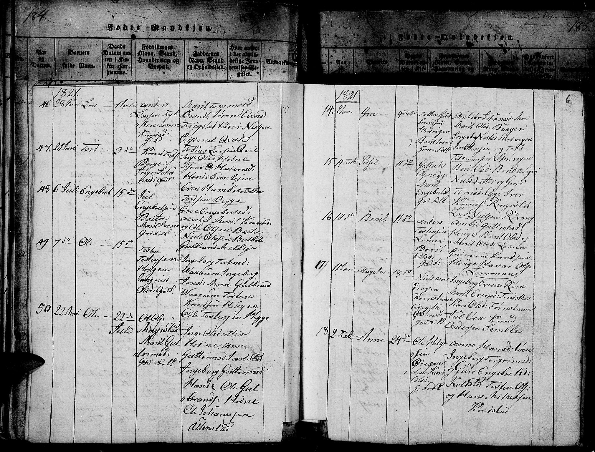 Slidre prestekontor, AV/SAH-PREST-134/H/Ha/Haa/L0002: Parish register (official) no. 2, 1814-1830, p. 184f