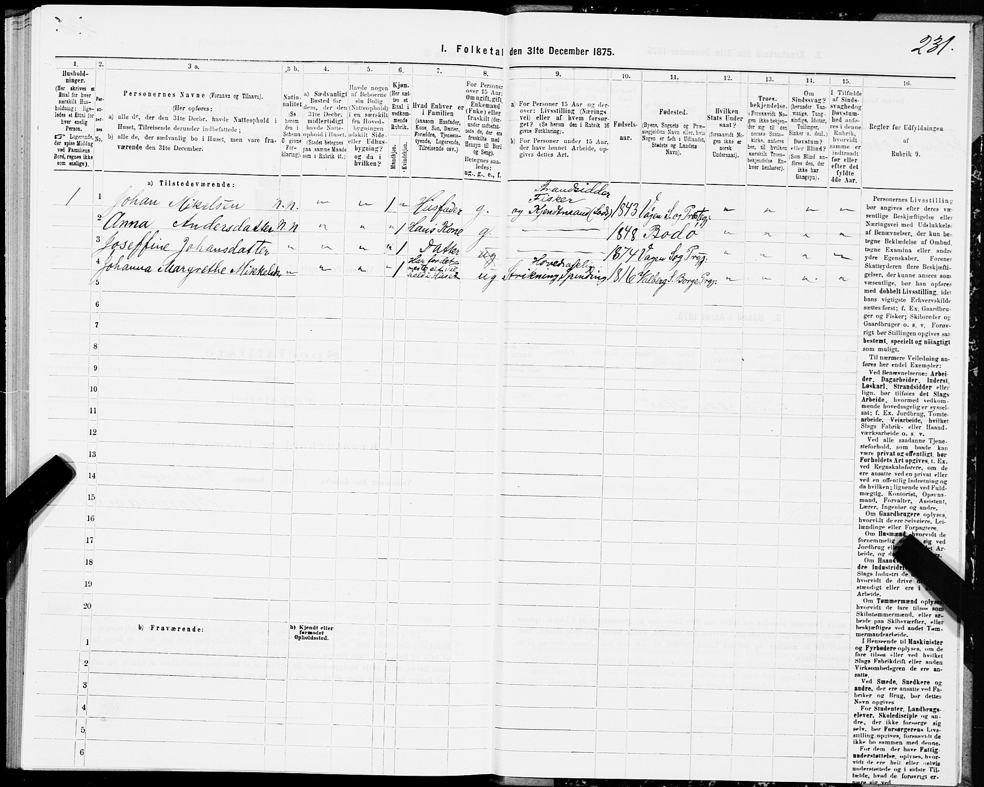 SAT, 1875 census for 1865P Vågan, 1875, p. 1231