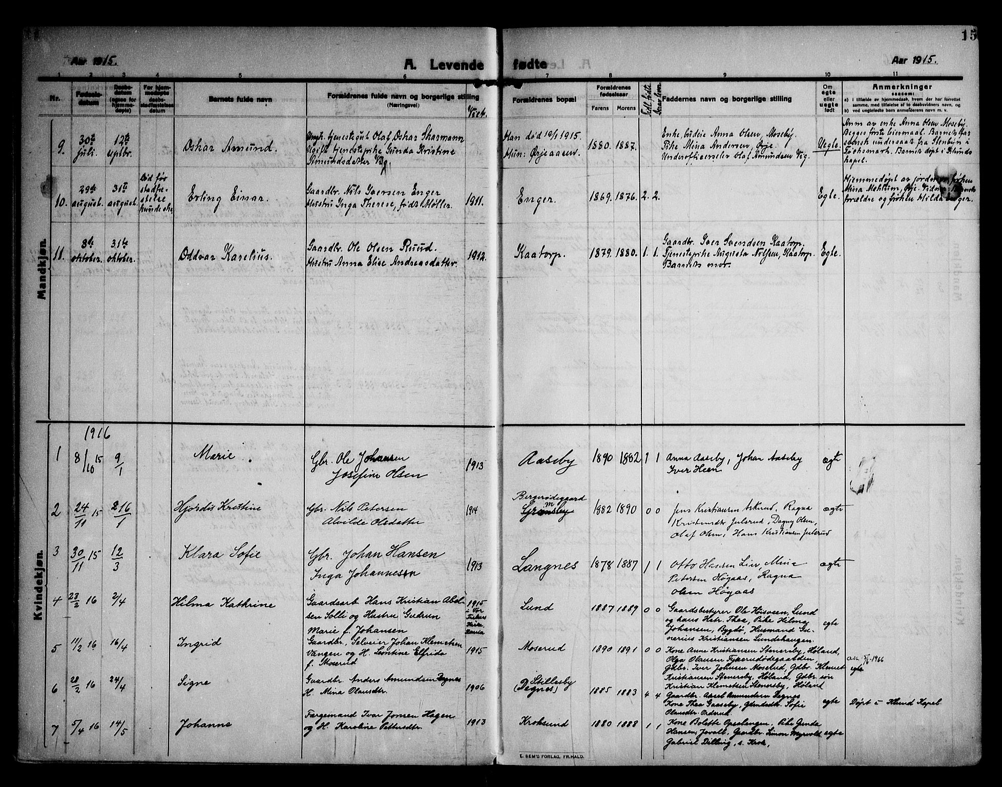 Rødenes prestekontor Kirkebøker, AV/SAO-A-2005/F/Fa/L0012: Parish register (official) no. I 12, 1911-1926, p. 15