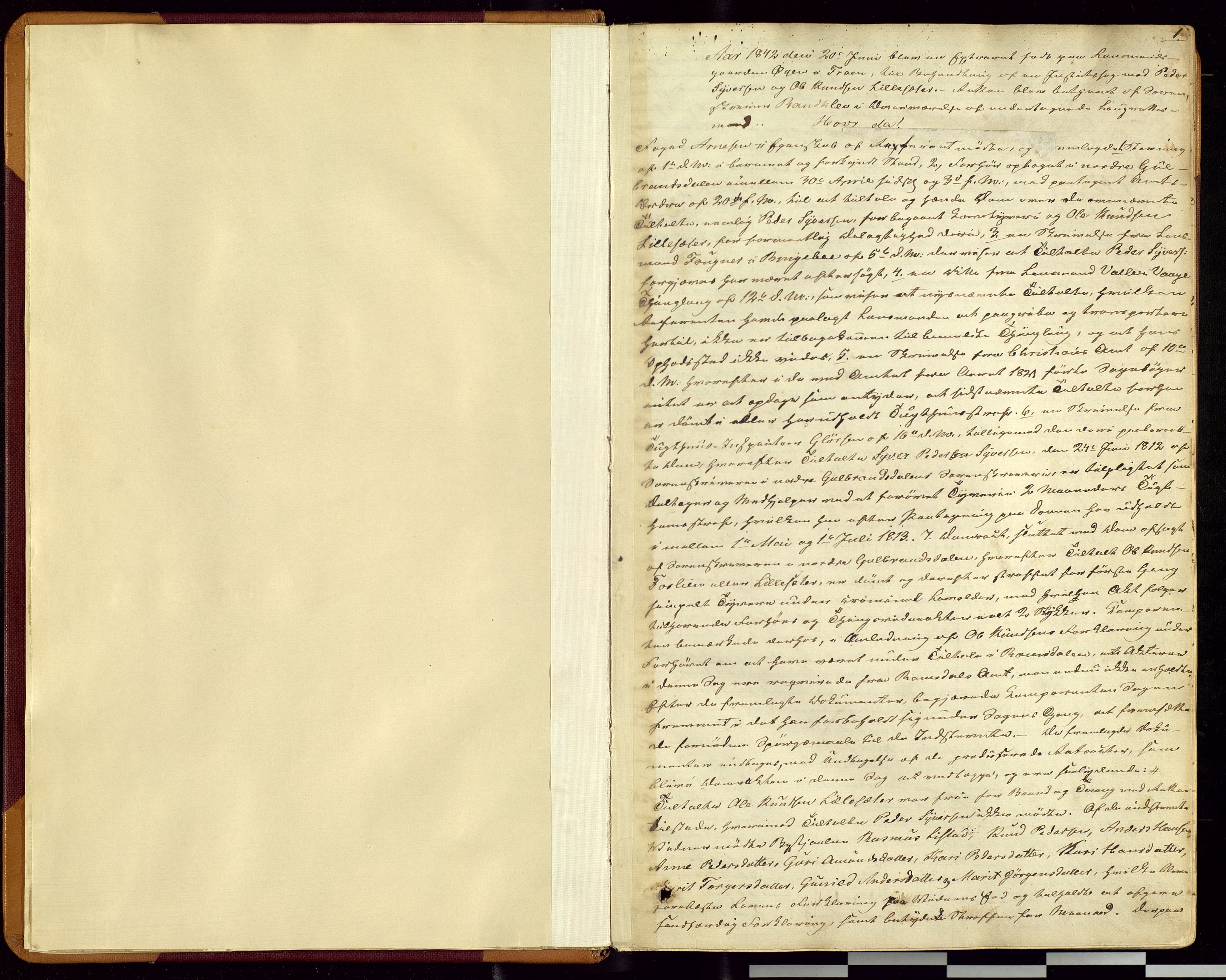 Mellom-Gudbrandsdal sorenskriveri, AV/SAH-TING-038/G/Gc/Gca/L0001: Ekstrarettsprotokoll, 1842-1858, p. 1