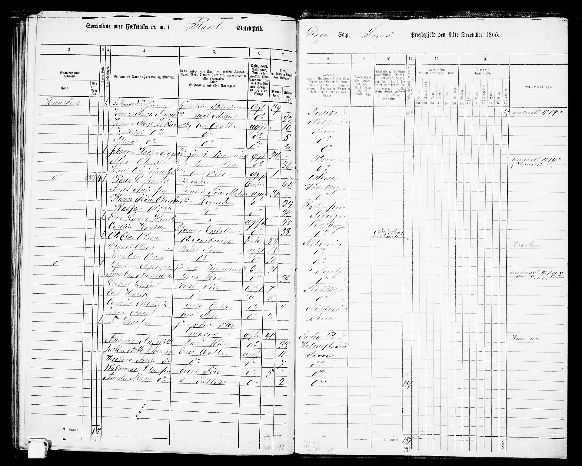 RA, 1865 census for Sem, 1865, p. 207