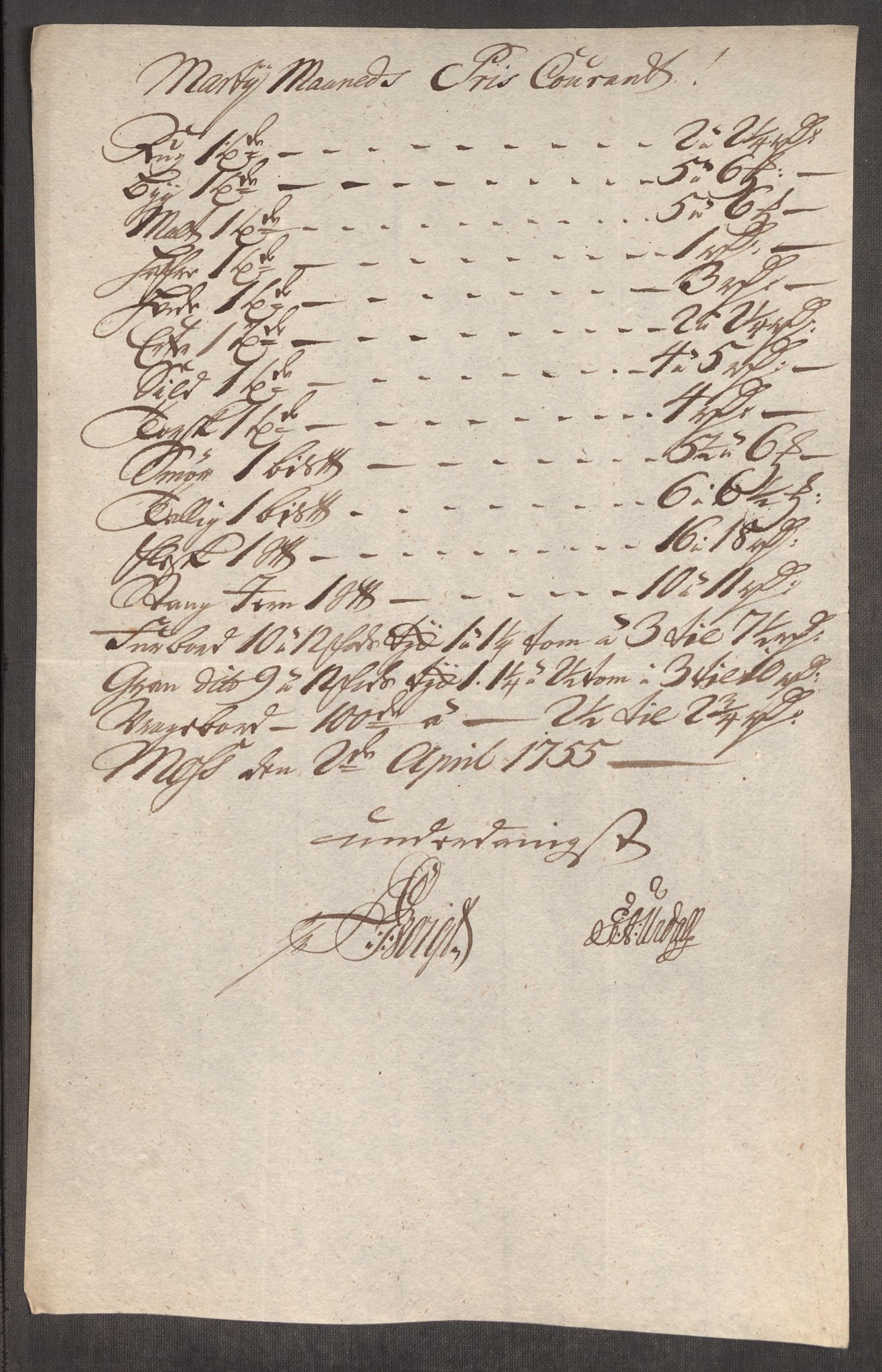 Rentekammeret inntil 1814, Realistisk ordnet avdeling, AV/RA-EA-4070/Oe/L0005: [Ø1]: Priskuranter, 1753-1757, p. 384