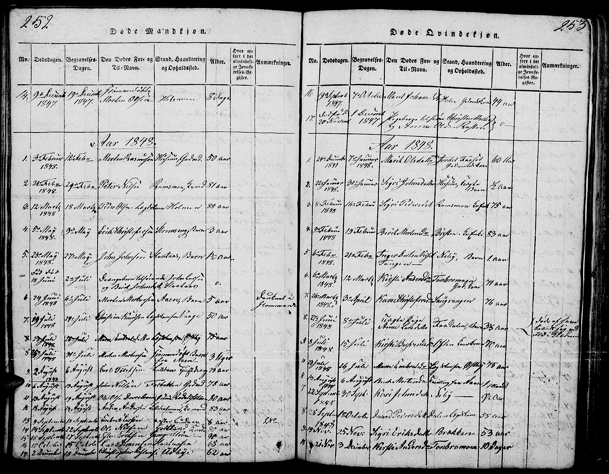 Tynset prestekontor, SAH/PREST-058/H/Ha/Hab/L0001: Parish register (copy) no. 1, 1814-1859, p. 252-253