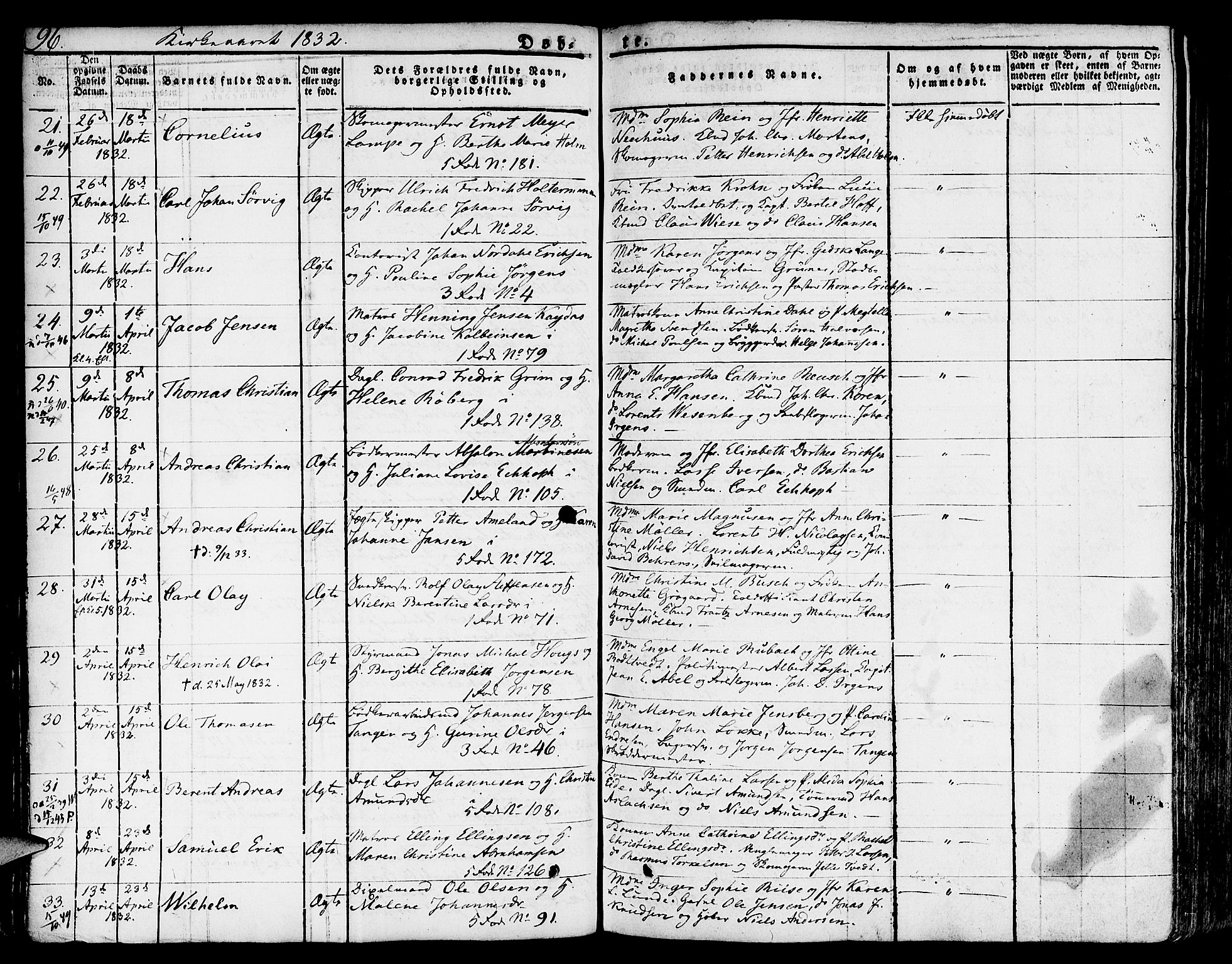 Nykirken Sokneprestembete, SAB/A-77101/H/Hab: Parish register (copy) no. A 5I, 1821-1841, p. 96