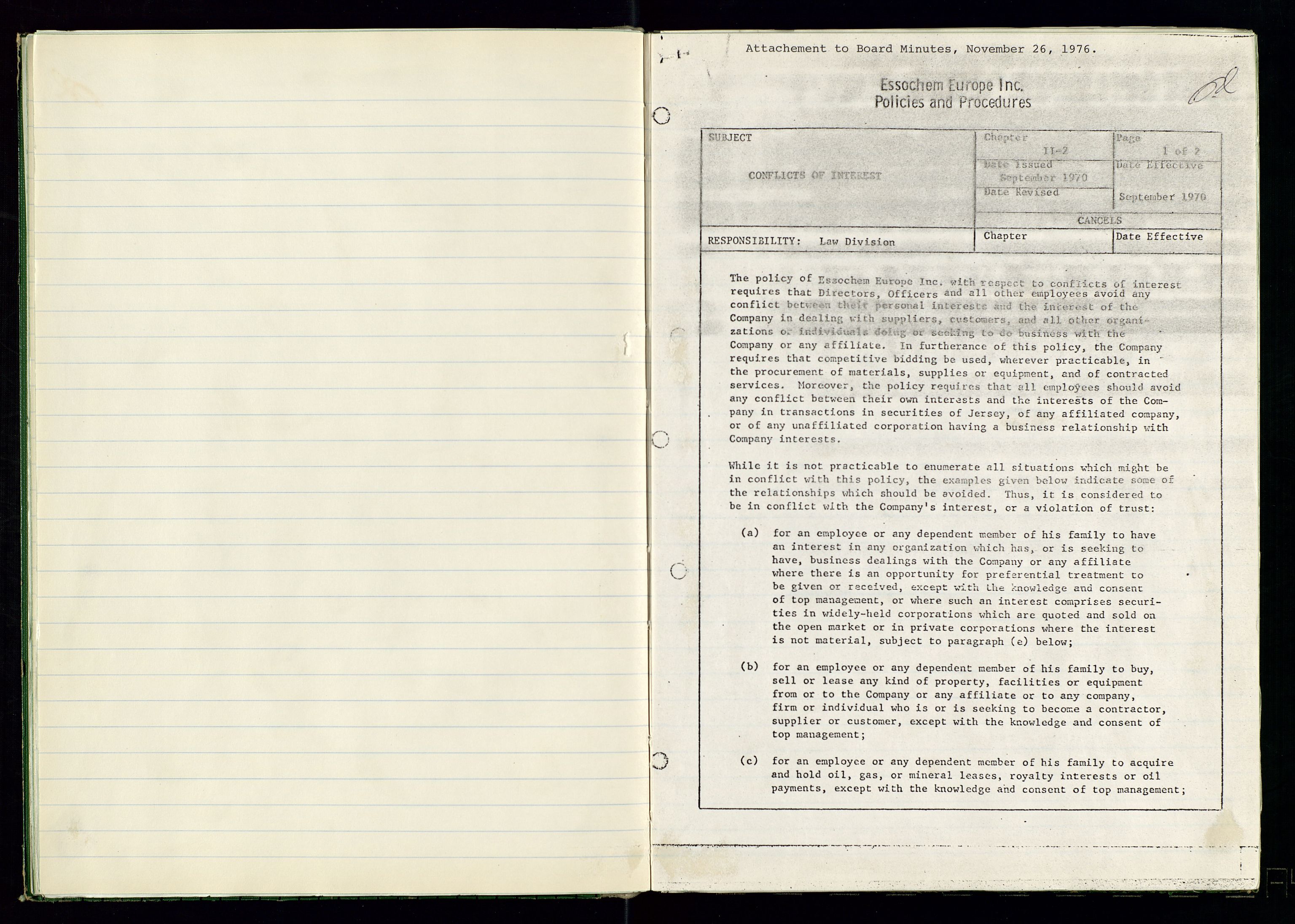 PA 1538 - Exxon Chemical Norge A/S, SAST/A-101958/A/Aa/L0001/0001: Generalforsamlinger og styreprotokoller / Styreprotokoll, 1966-1996