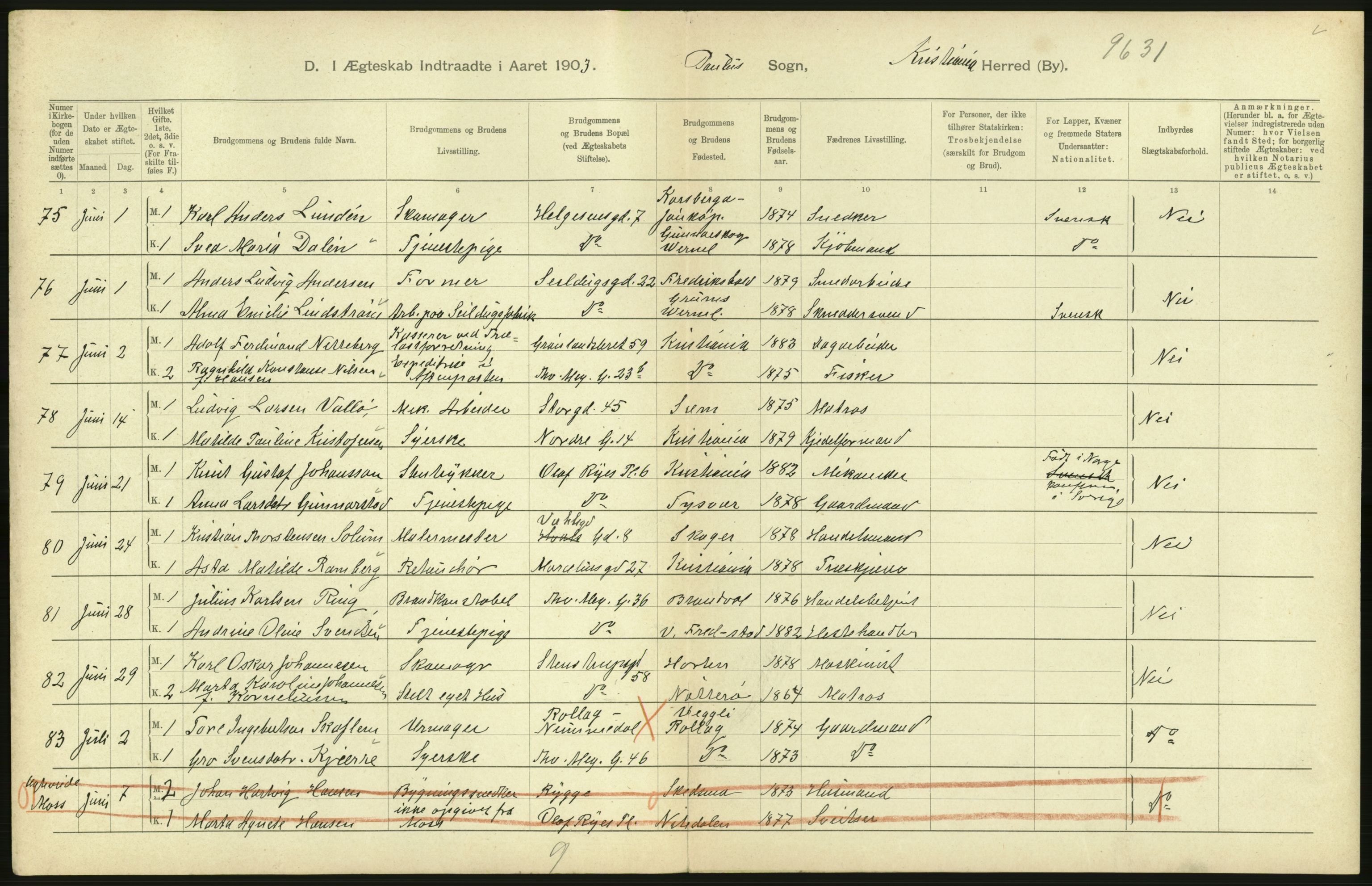 Statistisk sentralbyrå, Sosiodemografiske emner, Befolkning, AV/RA-S-2228/D/Df/Dfa/Dfaa/L0004: Kristiania: Gifte, døde, 1903, p. 486