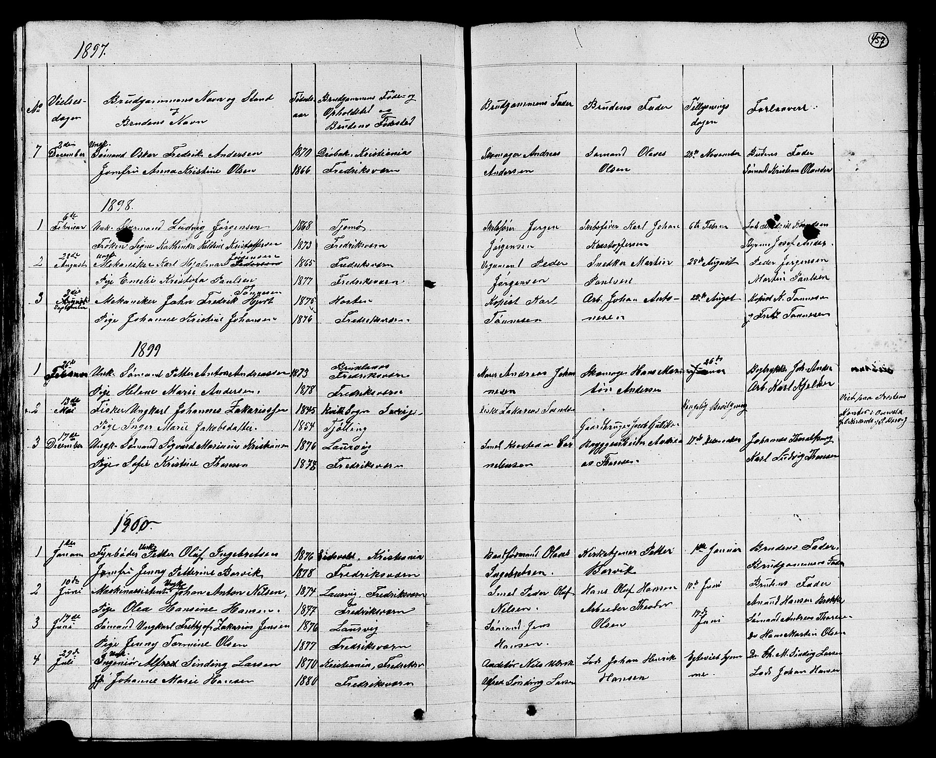 Stavern kirkebøker, SAKO/A-318/G/Ga/L0002: Parish register (copy) no. 2, 1839-1909, p. 457