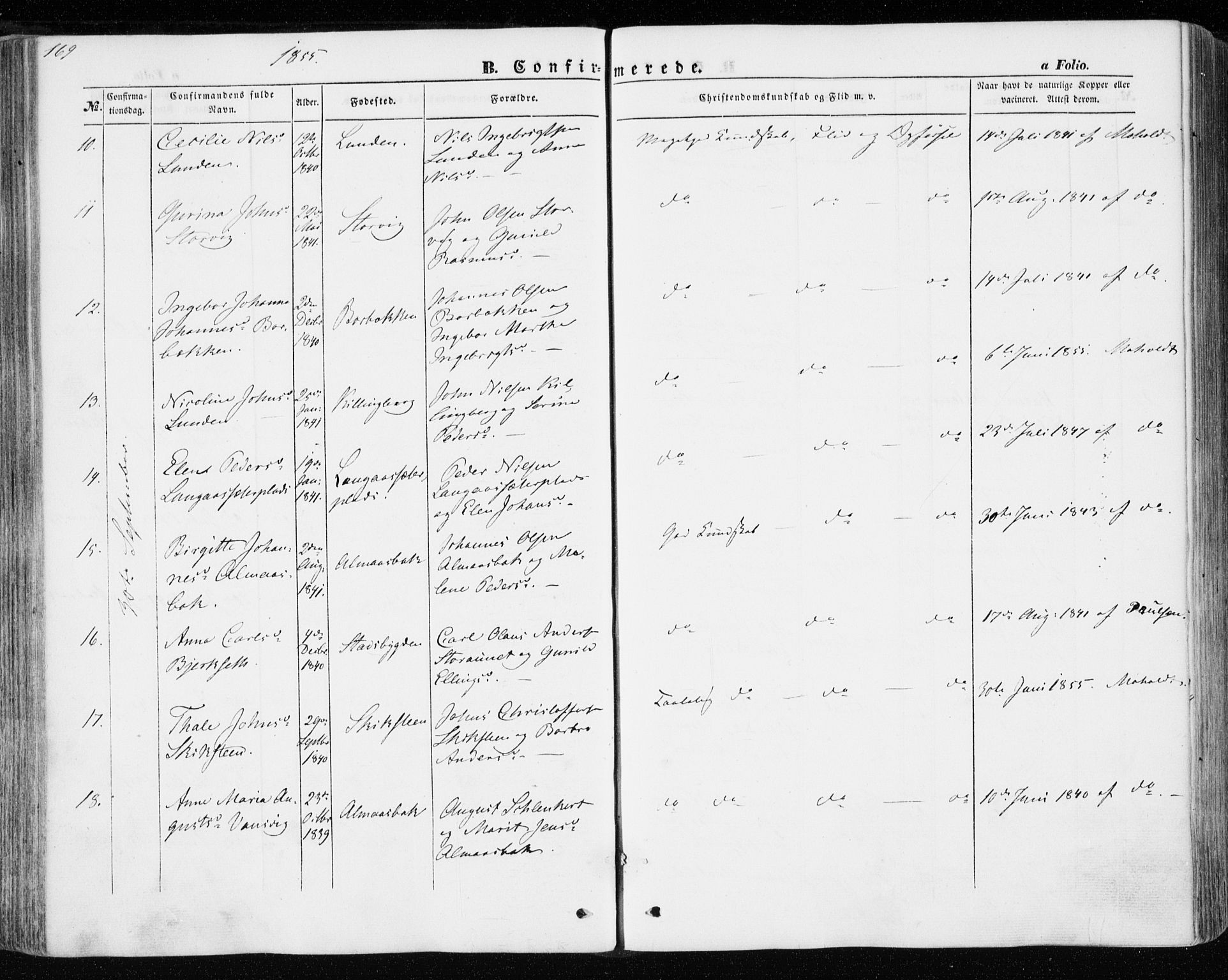 Ministerialprotokoller, klokkerbøker og fødselsregistre - Nord-Trøndelag, SAT/A-1458/701/L0008: Parish register (official) no. 701A08 /1, 1854-1863, p. 169