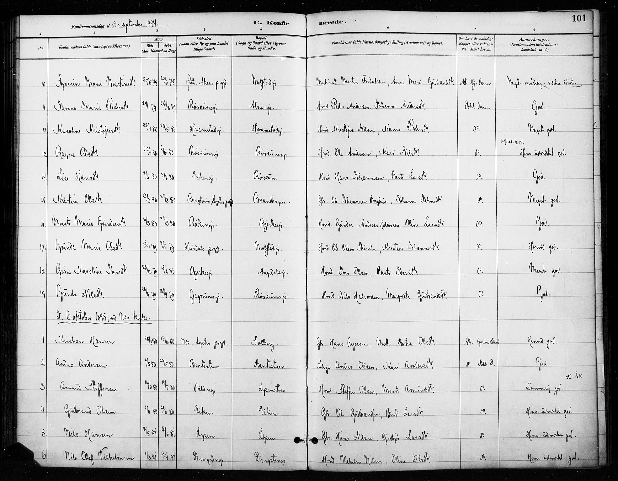 Gran prestekontor, SAH/PREST-112/H/Ha/Haa/L0018: Parish register (official) no. 18, 1889-1899, p. 101