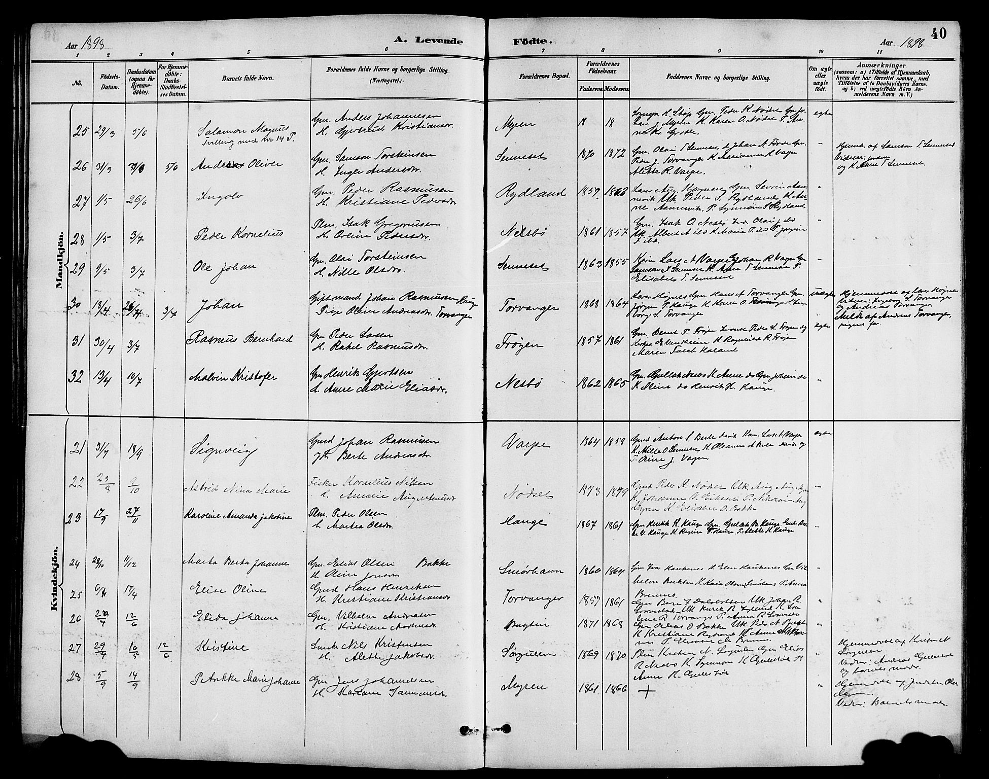 Bremanger sokneprestembete, SAB/A-82201/H/Hab/Haba/L0003: Parish register (copy) no. A 3, 1890-1908, p. 40