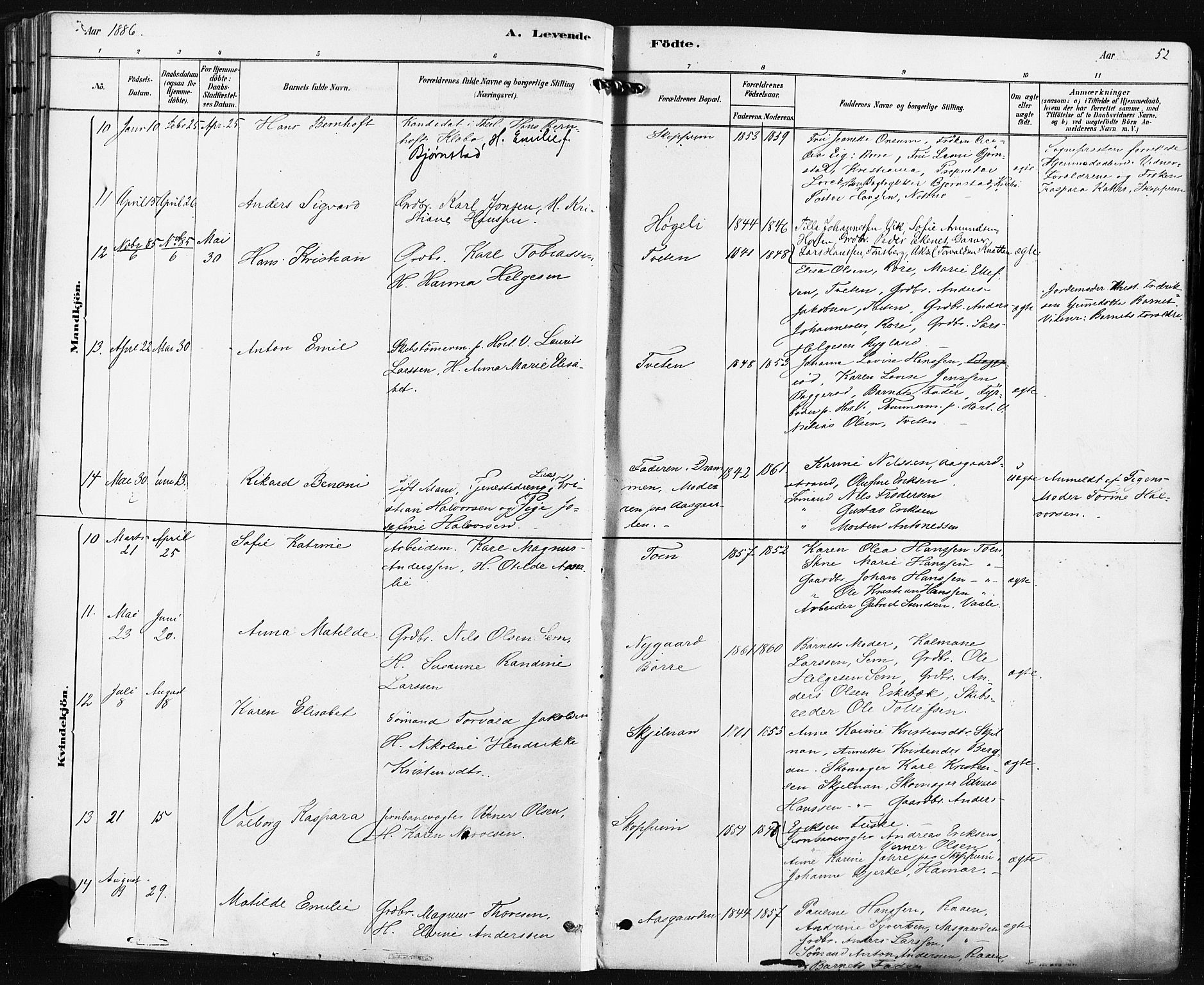 Borre kirkebøker, AV/SAKO-A-338/F/Fa/L0009: Parish register (official) no. I 9, 1878-1896, p. 52