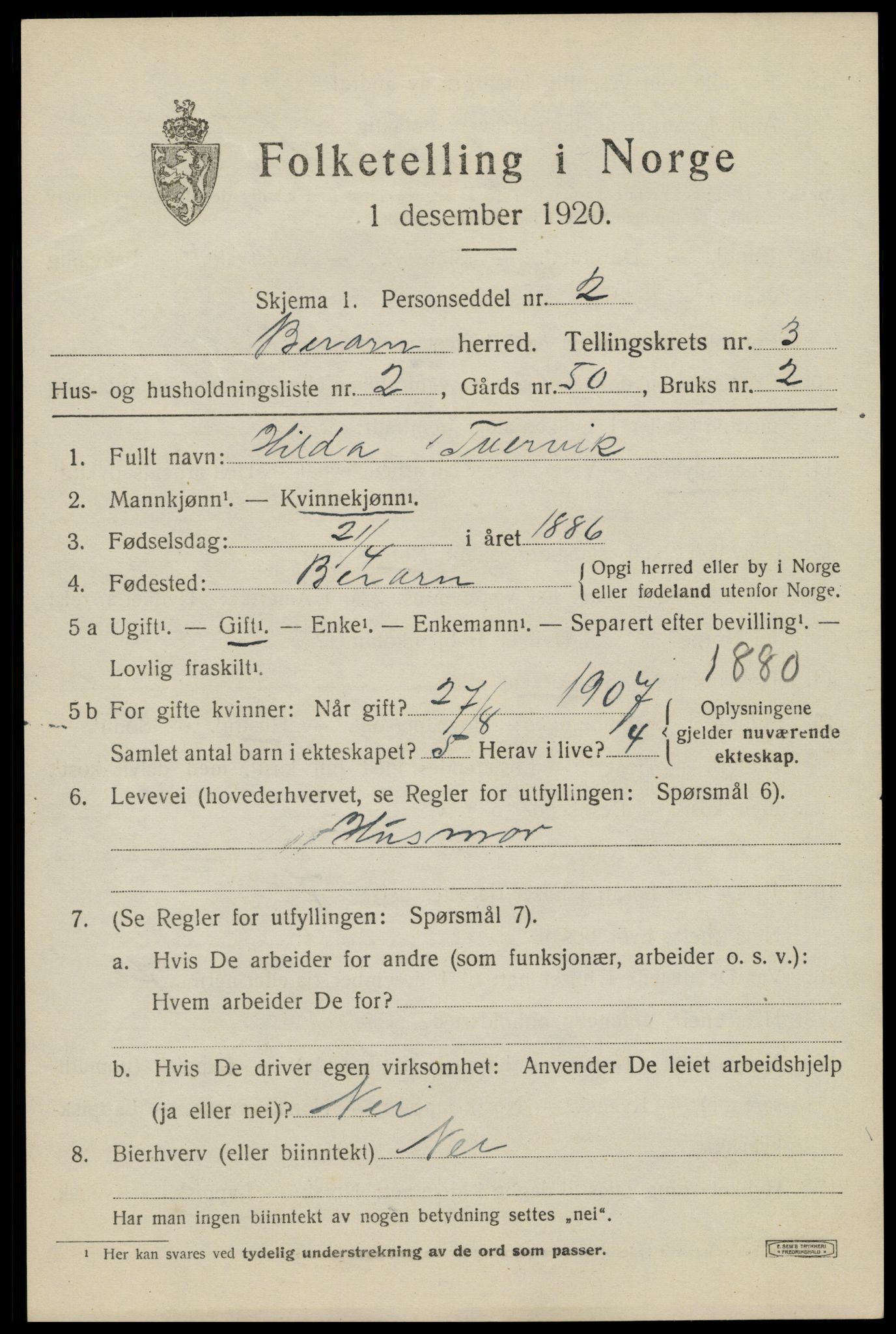 SAT, 1920 census for Beiarn, 1920, p. 1198