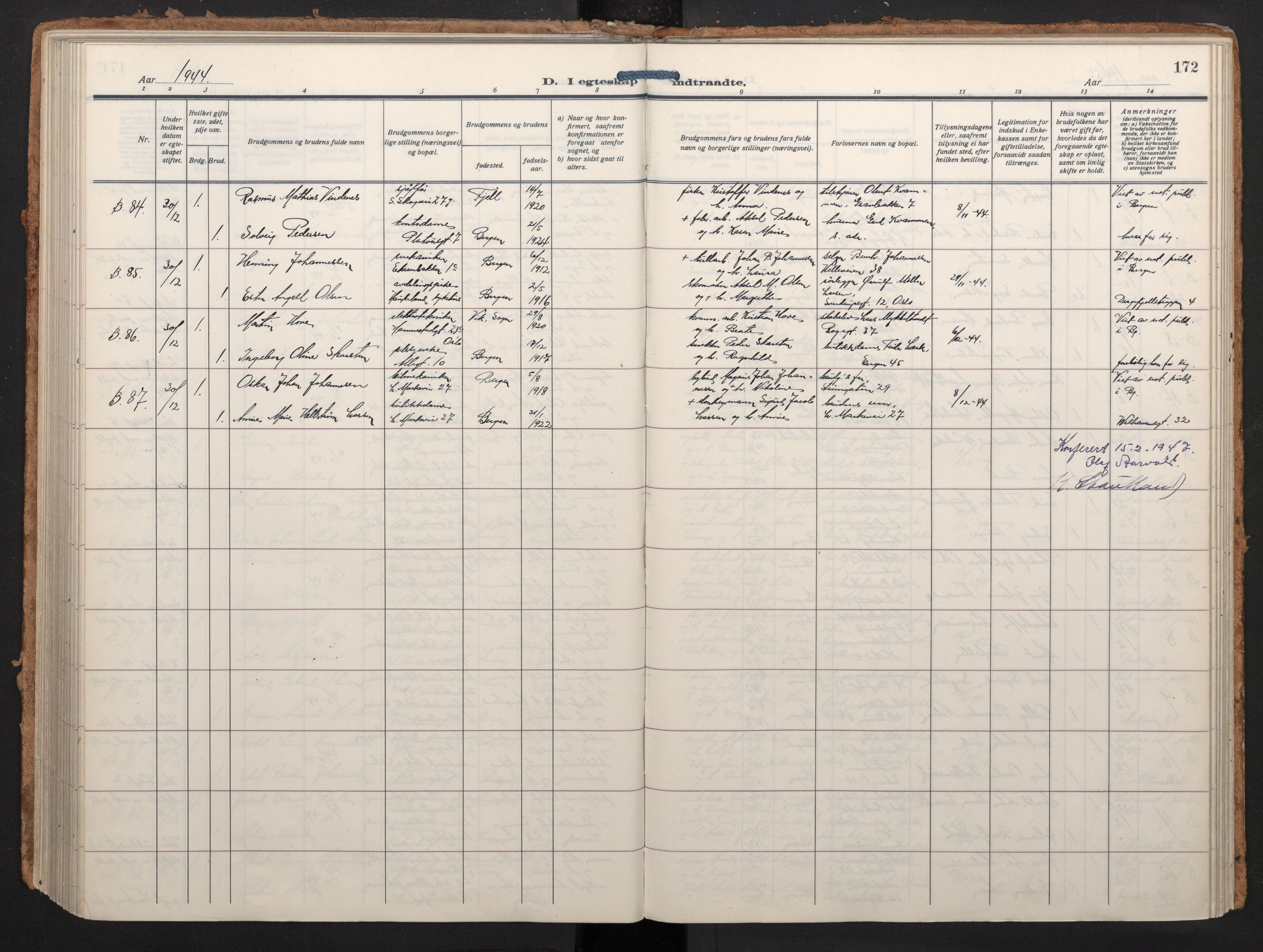 Johanneskirken sokneprestembete, AV/SAB-A-76001/H/Haa/L0014: Parish register (official) no. D 3, 1929-1949, p. 171b-172a