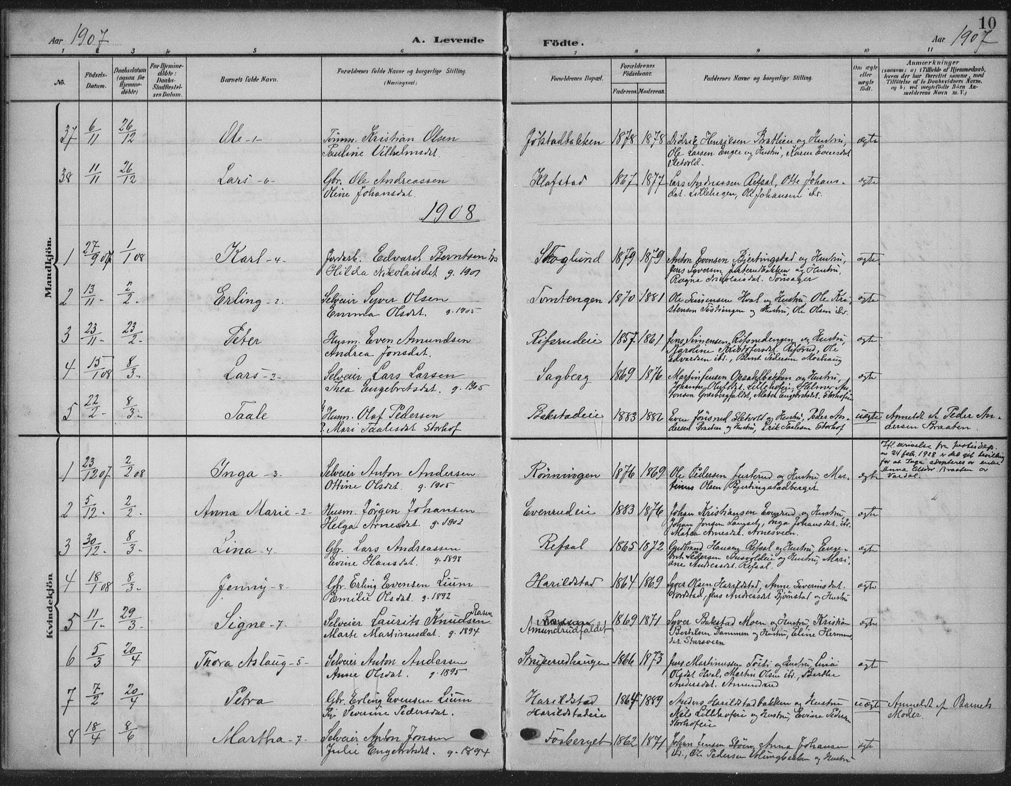 Romedal prestekontor, AV/SAH-PREST-004/K/L0009: Parish register (official) no. 9, 1906-1929, p. 10