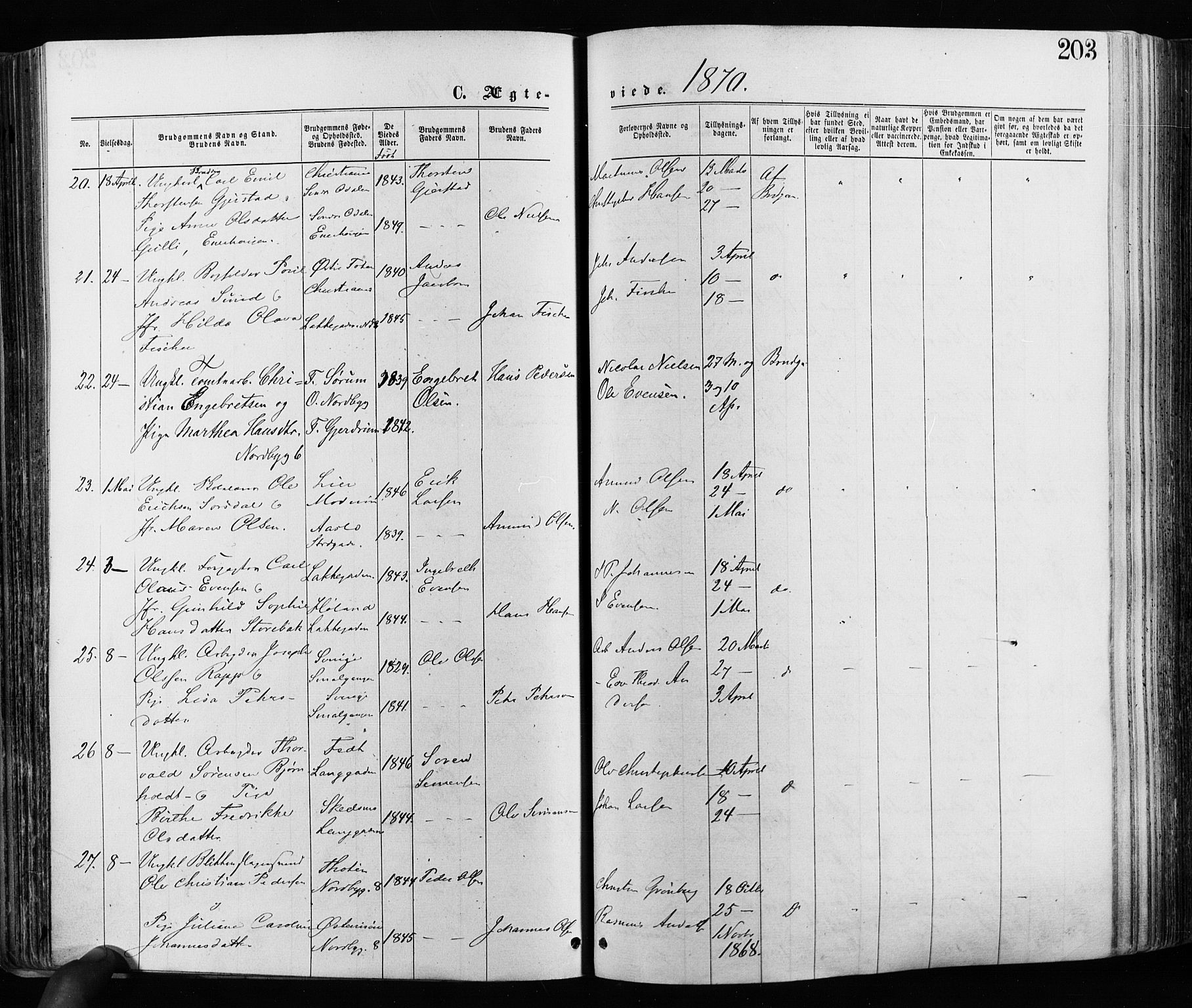 Grønland prestekontor Kirkebøker, AV/SAO-A-10848/F/Fa/L0005: Parish register (official) no. 5, 1869-1880, p. 203