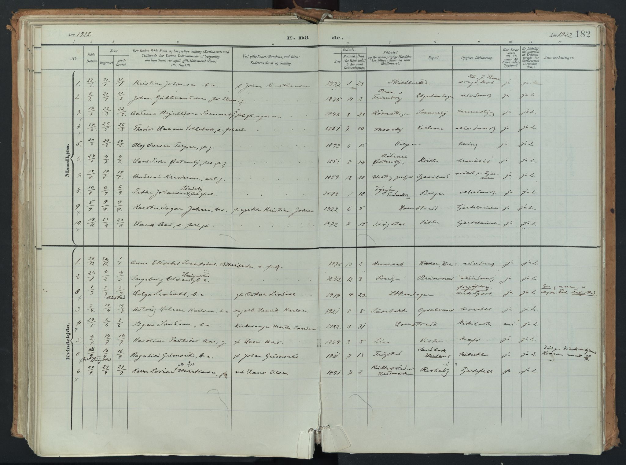 Eidsberg prestekontor Kirkebøker, AV/SAO-A-10905/F/Fb/L0002: Parish register (official) no. II 2, 1901-1933, p. 182