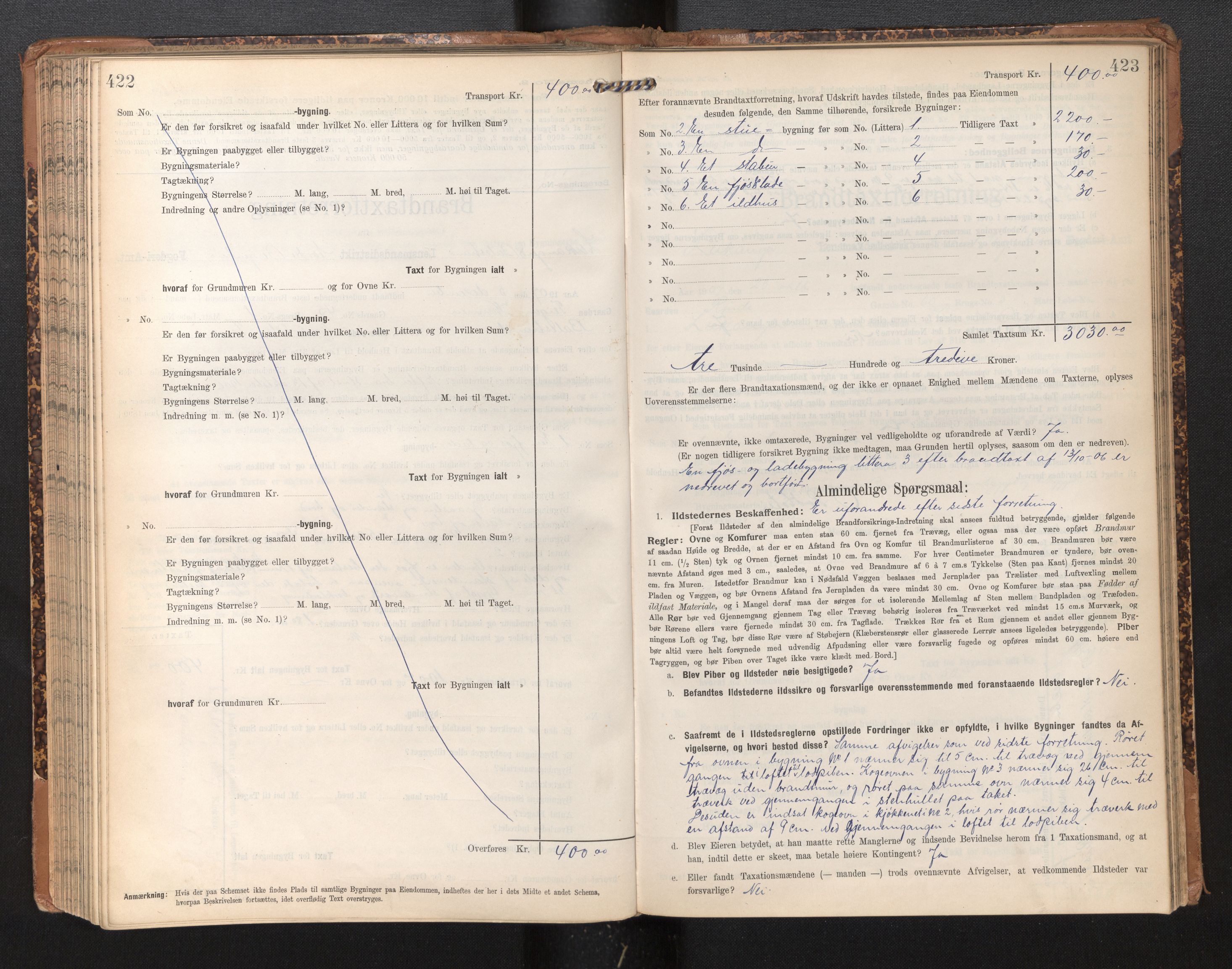 Lensmannen i Leikanger, AV/SAB-A-29201/0012/L0005: Branntakstprotokoll, skjematakst, 1907-1917, p. 422-423