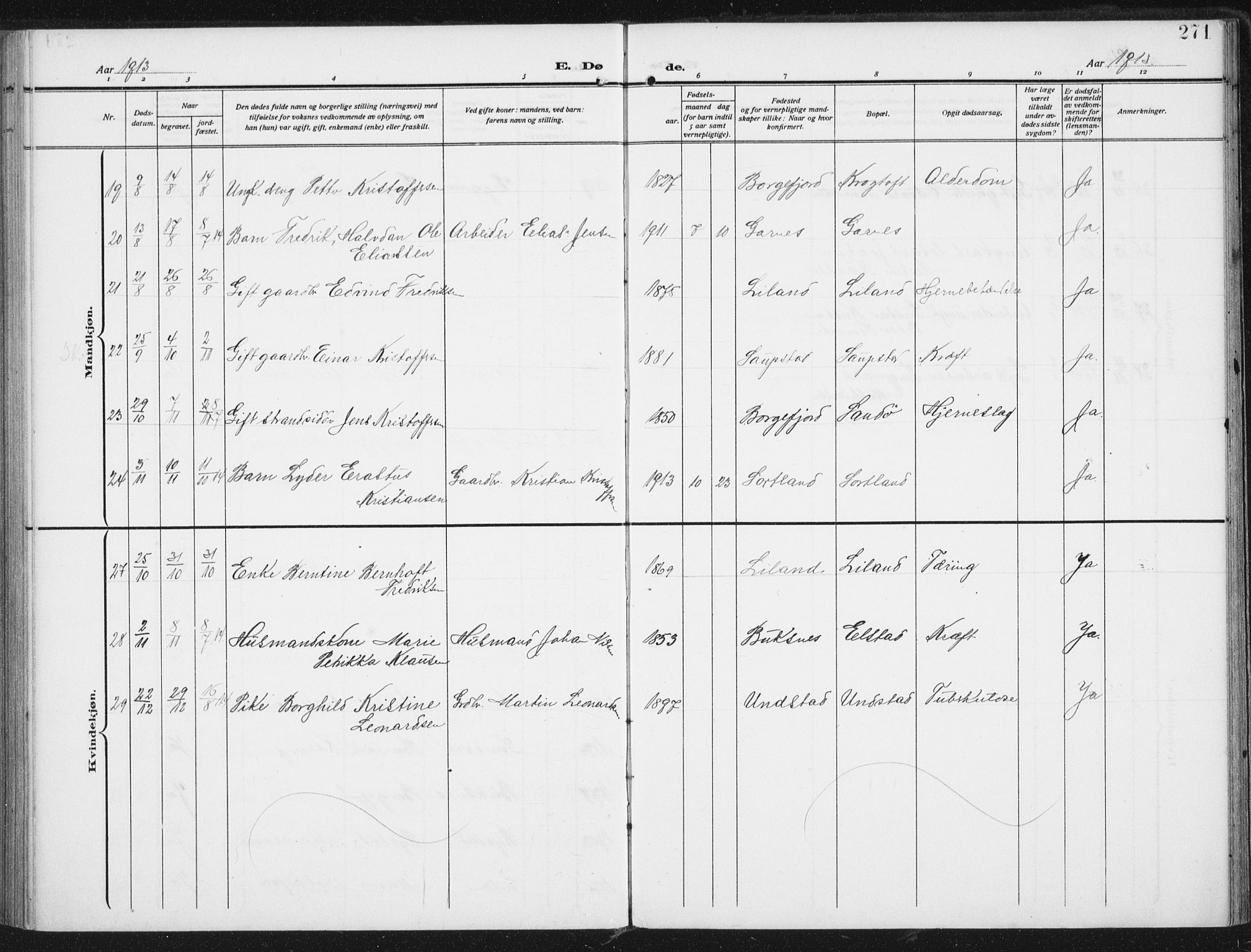 Ministerialprotokoller, klokkerbøker og fødselsregistre - Nordland, AV/SAT-A-1459/880/L1135: Parish register (official) no. 880A09, 1908-1919, p. 271