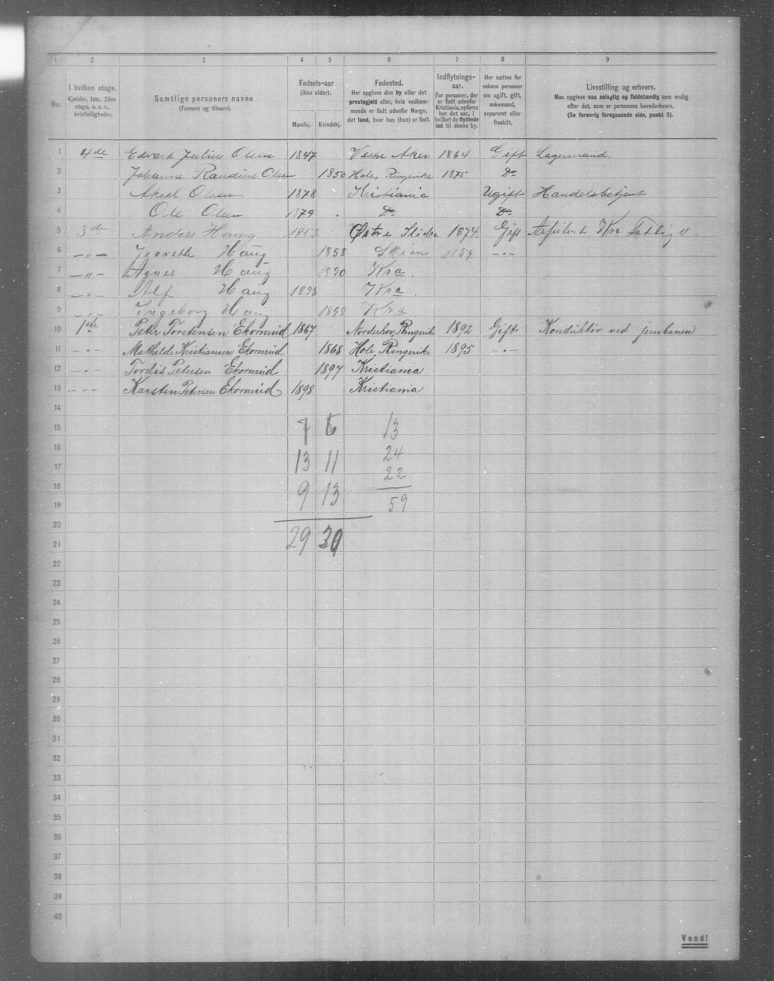 OBA, Municipal Census 1904 for Kristiania, 1904, p. 15906