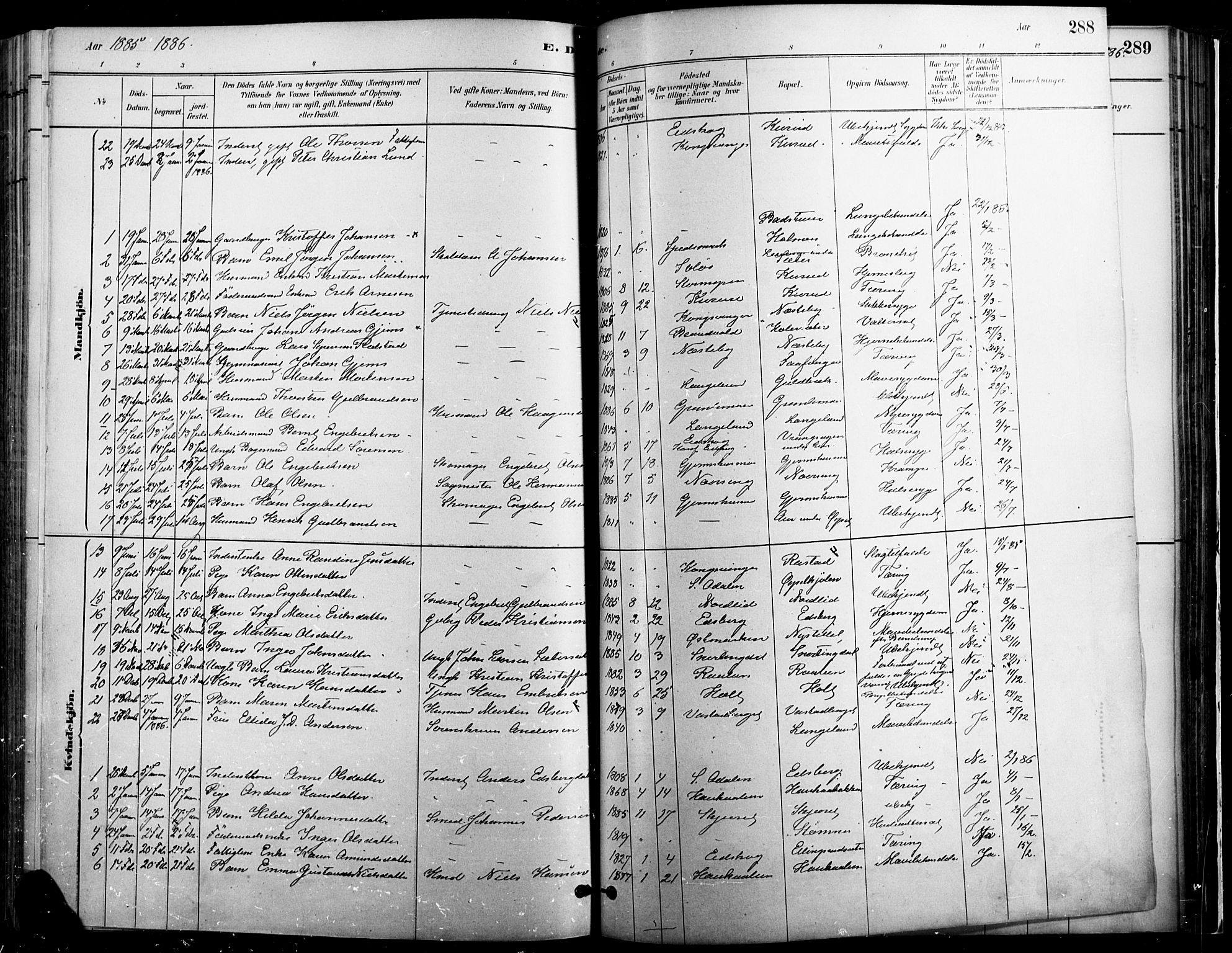 Vinger prestekontor, SAH/PREST-024/H/Ha/Haa/L0014: Parish register (official) no. 14, 1881-1900, p. 288