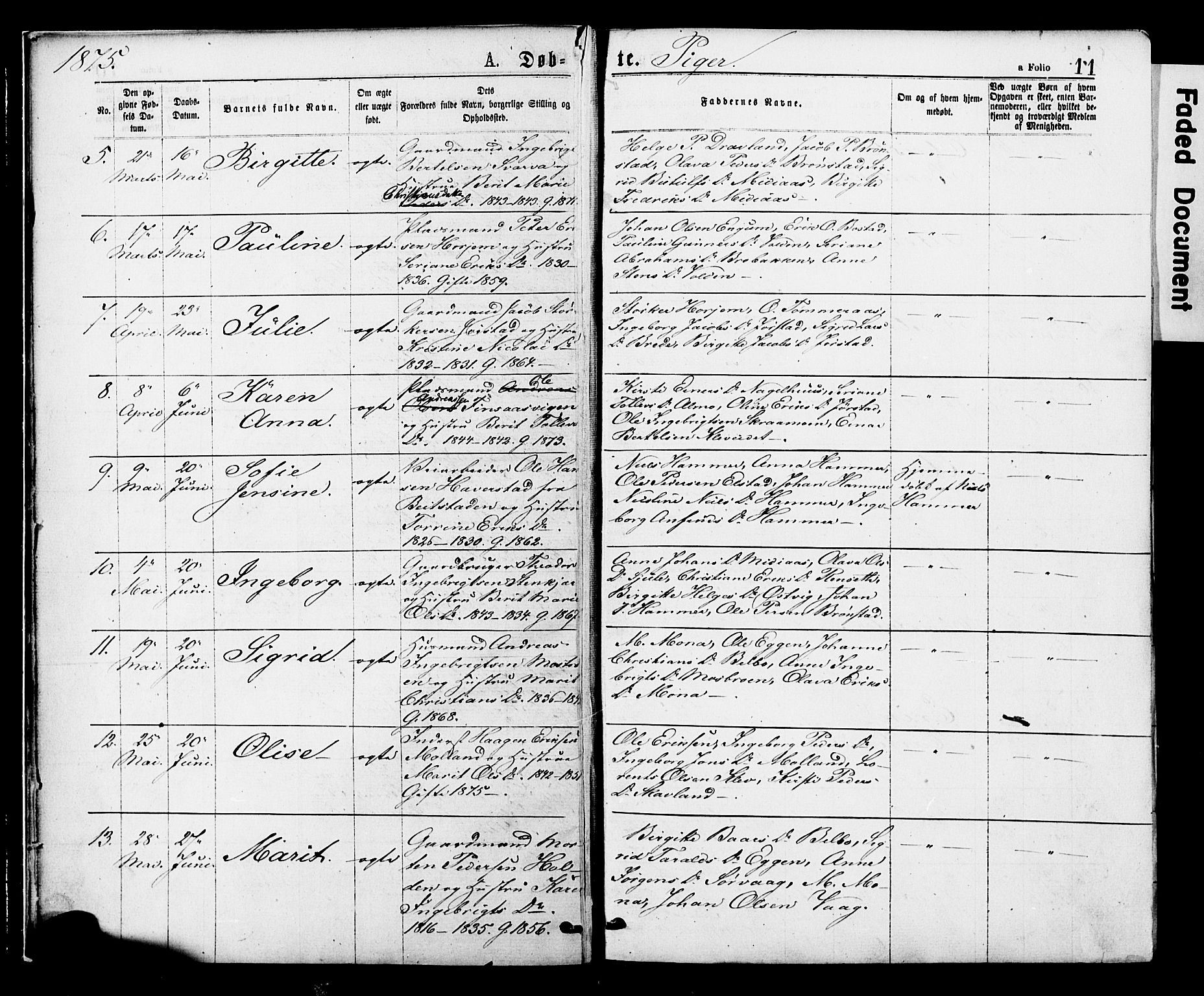 Ministerialprotokoller, klokkerbøker og fødselsregistre - Nord-Trøndelag, AV/SAT-A-1458/749/L0473: Parish register (official) no. 749A07, 1873-1887, p. 11