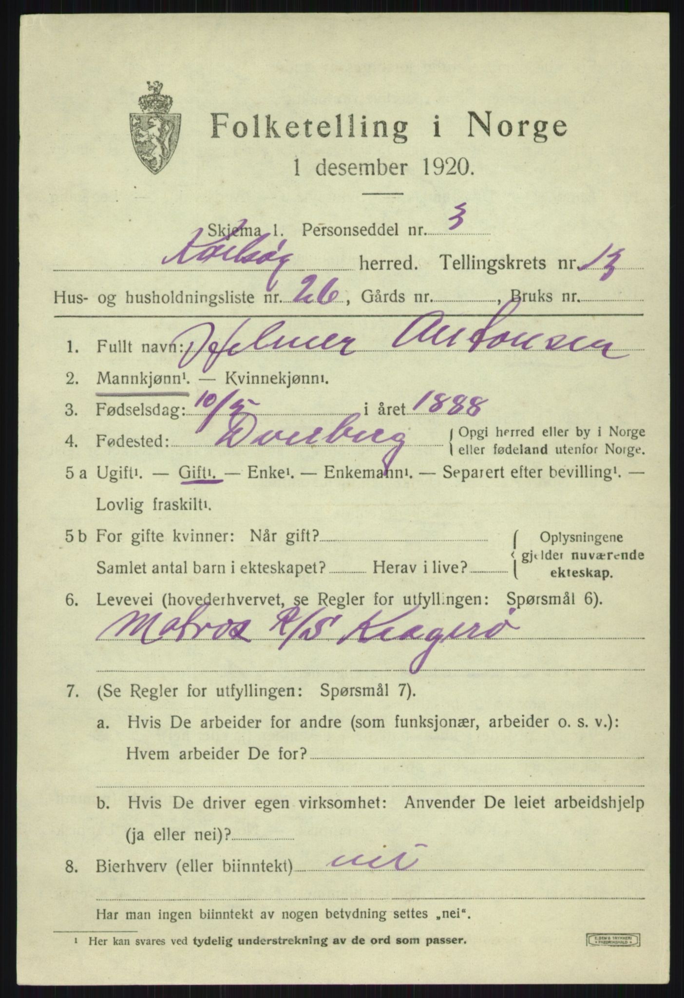 SATØ, 1920 census for Karlsøy, 1920, p. 4998
