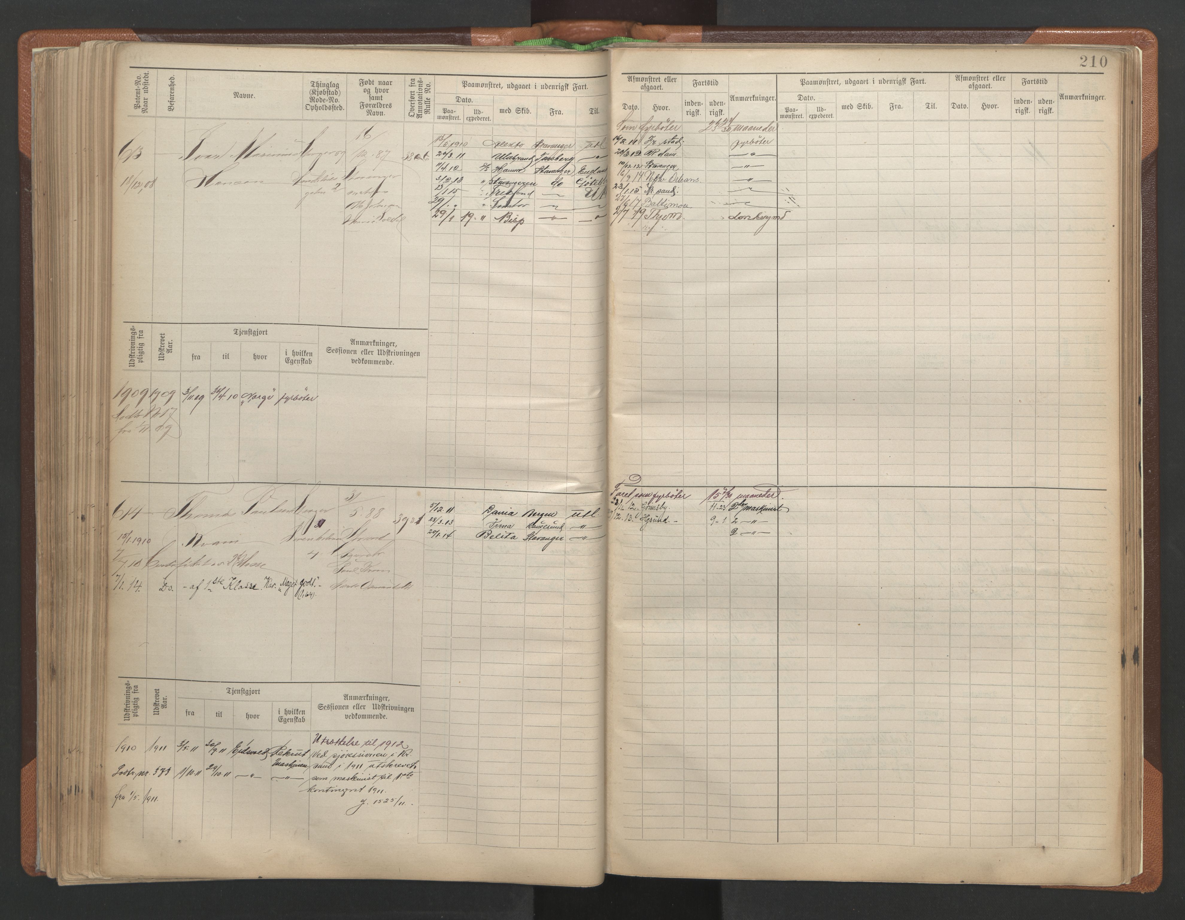 Stavanger sjømannskontor, SAST/A-102006/F/Fe/L0002: Maskinist- og fyrbøterrulle, patentnr. 195-781, 1893-1922, p. 215