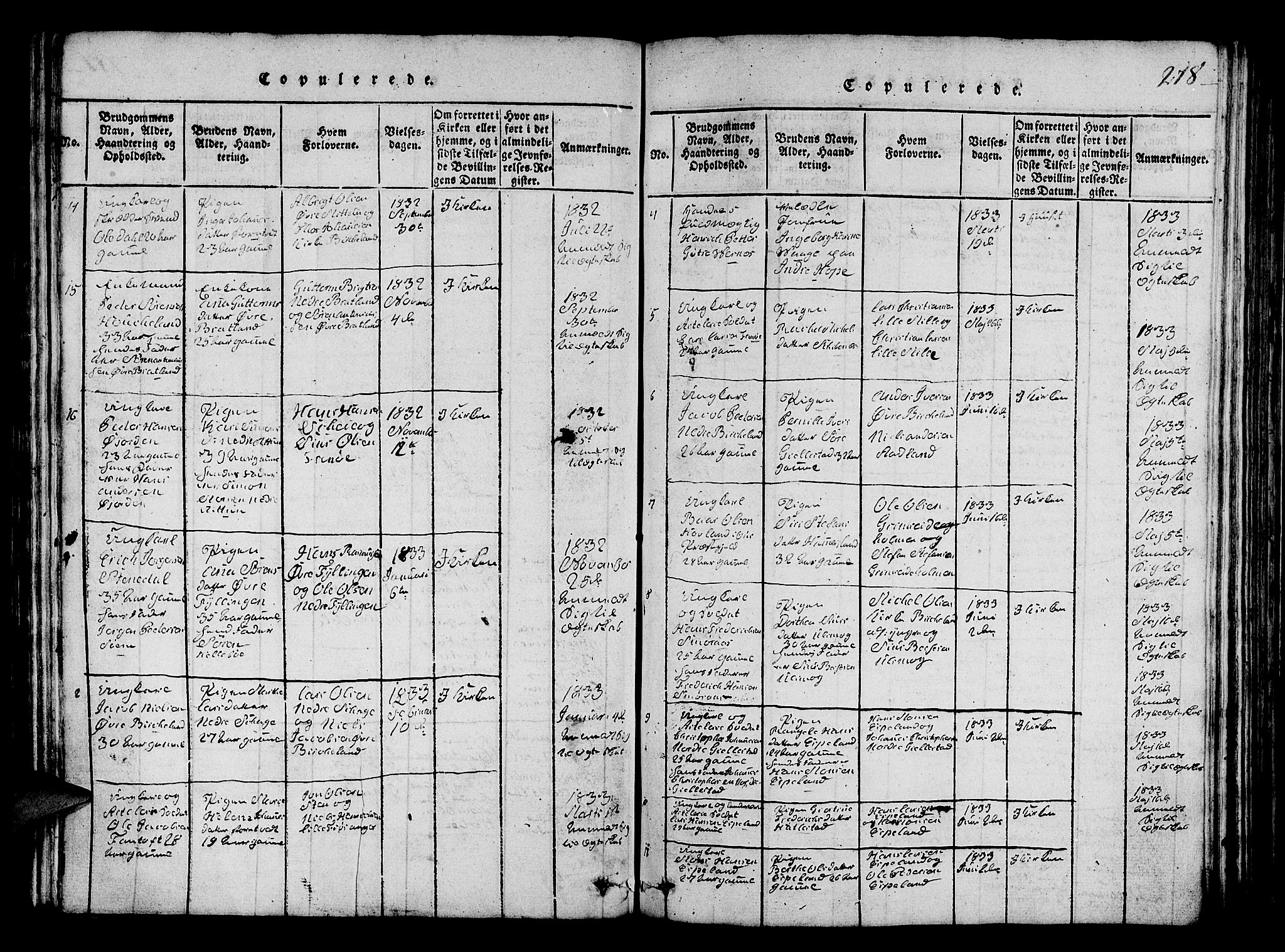 Fana Sokneprestembete, SAB/A-75101/H/Hab/Haba/L0001: Parish register (copy) no. A 1, 1816-1836, p. 218