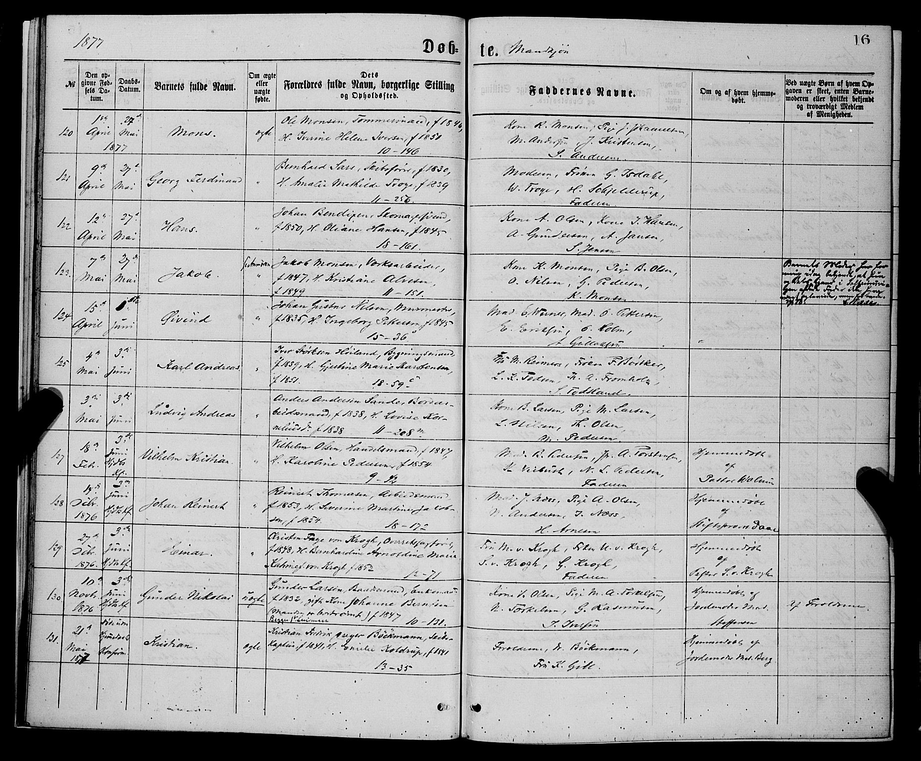 Domkirken sokneprestembete, AV/SAB-A-74801/H/Hab/L0014: Parish register (copy) no. B 7, 1877-1878, p. 16