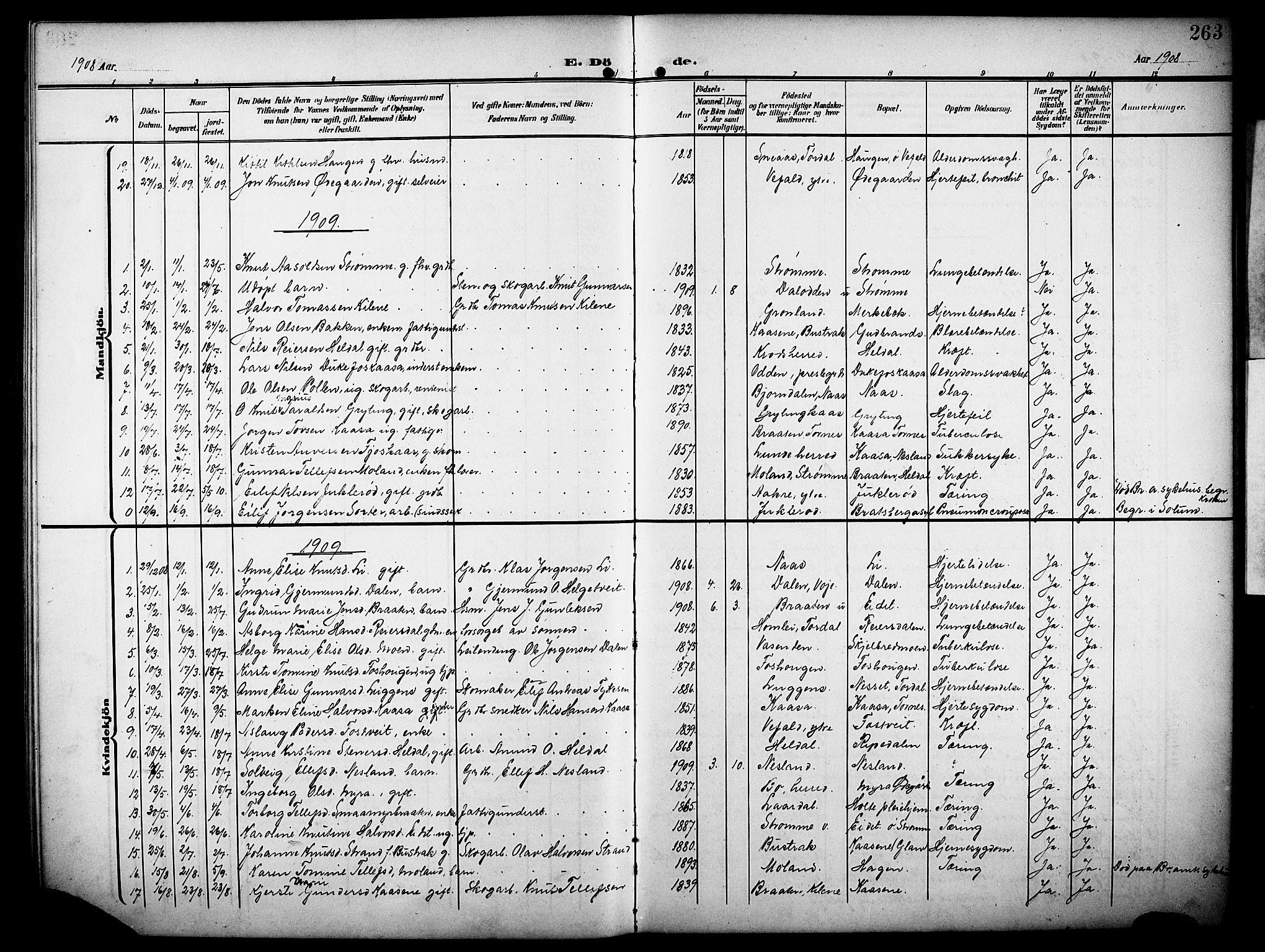 Drangedal kirkebøker, AV/SAKO-A-258/G/Ga/L0004: Parish register (copy) no. I 4, 1901-1933, p. 263