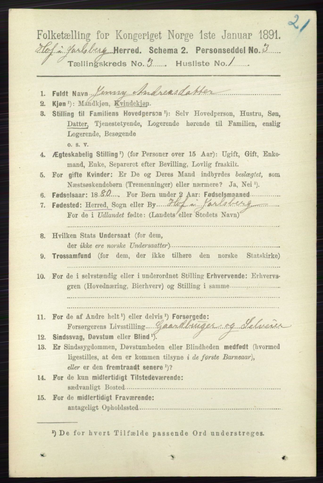 RA, 1891 census for 0714 Hof, 1891, p. 883