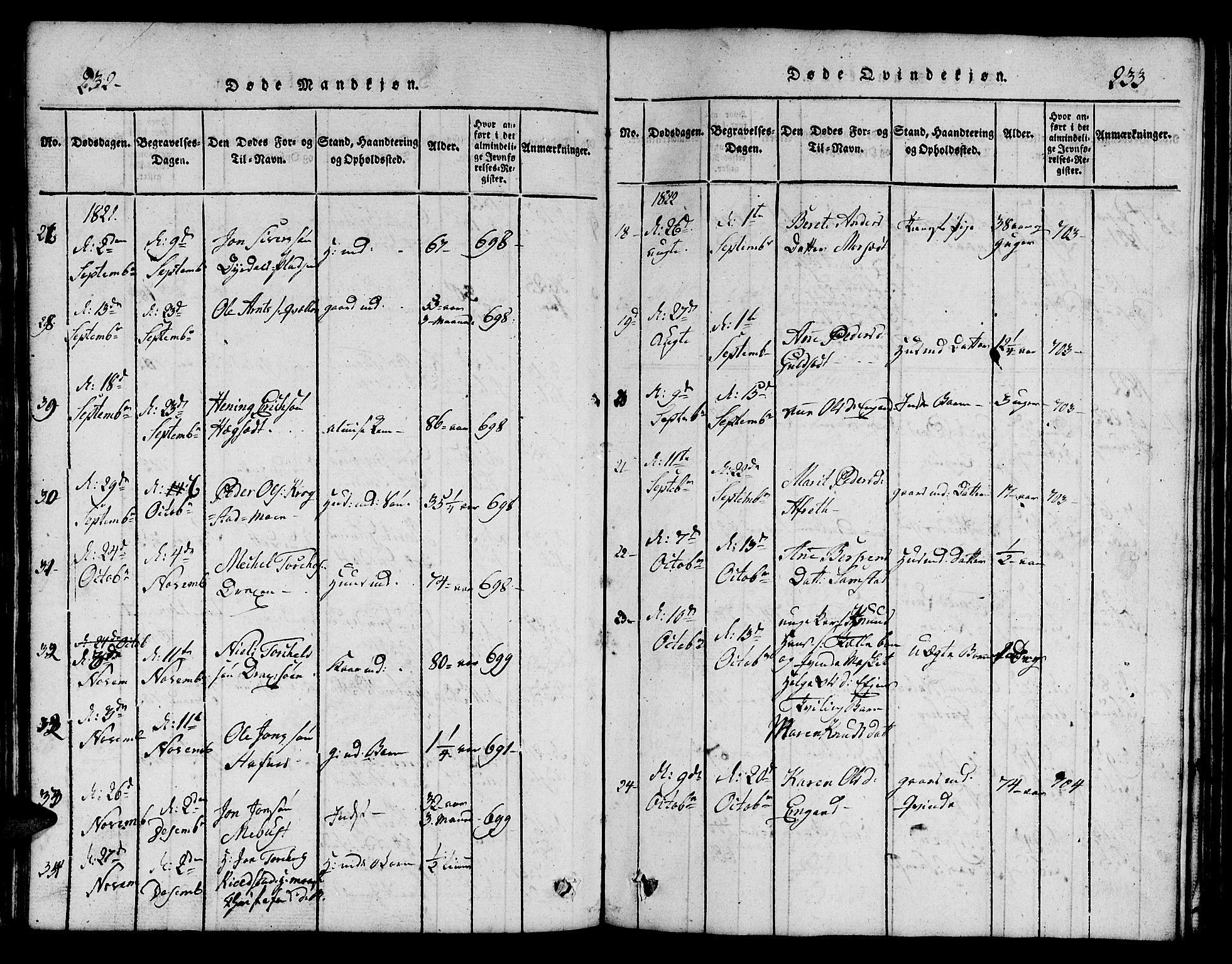 Ministerialprotokoller, klokkerbøker og fødselsregistre - Sør-Trøndelag, SAT/A-1456/695/L1152: Parish register (copy) no. 695C03, 1816-1831, p. 232-233