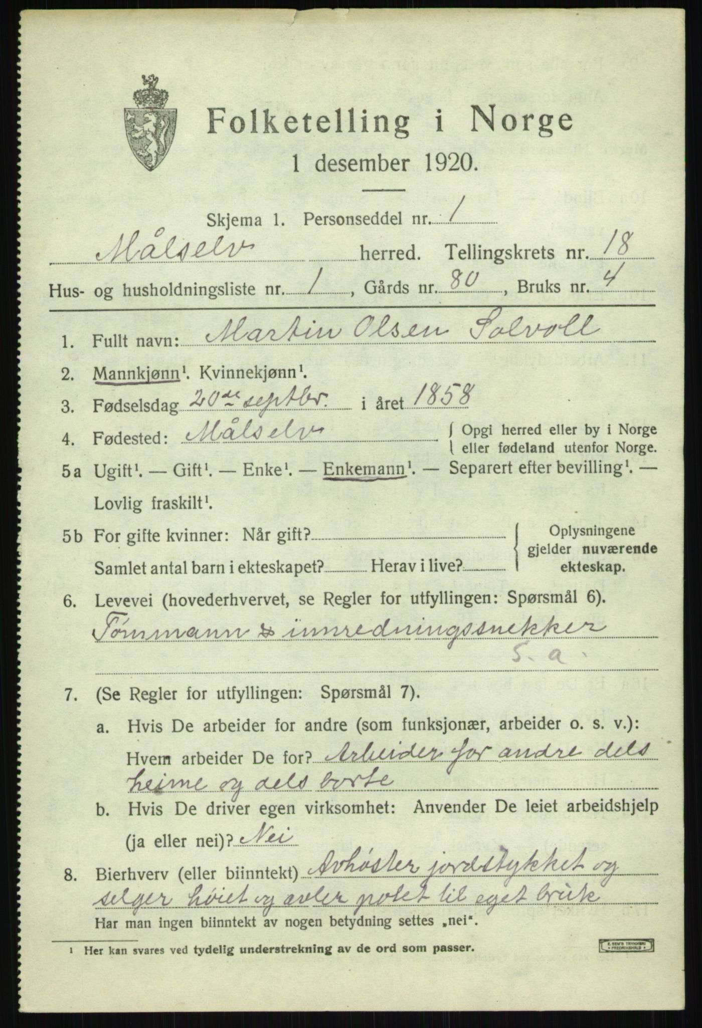 SATØ, 1920 census for Målselv, 1920, p. 8851