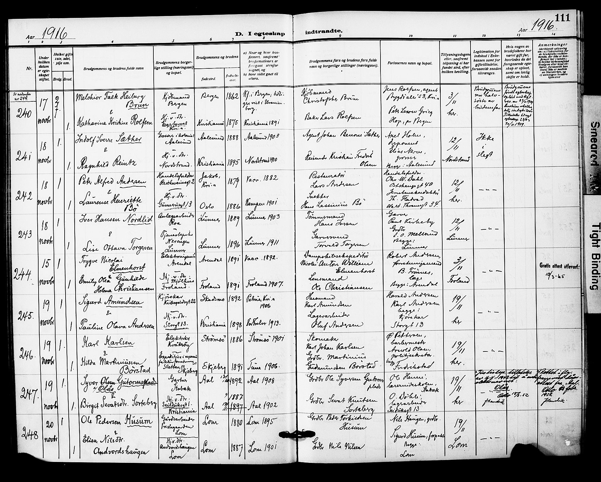 Oslo domkirke Kirkebøker, AV/SAO-A-10752/F/Fa/L0034: Parish register (official) no. 34, 1913-1921, p. 111