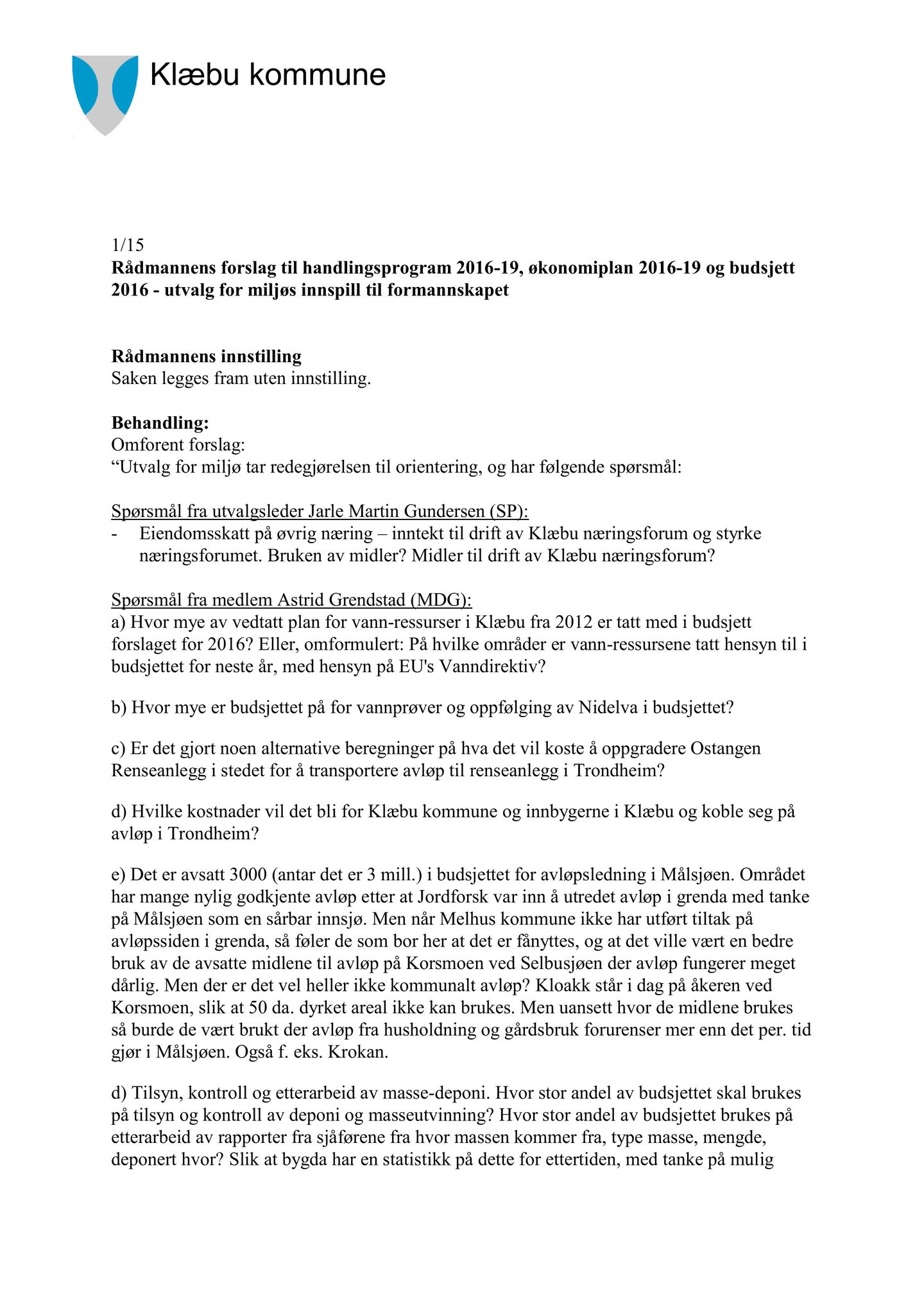 Klæbu Kommune, TRKO/KK/06-UM/L002: Utvalg for miljø - Møtedokumenter 2015, 2015, p. 101