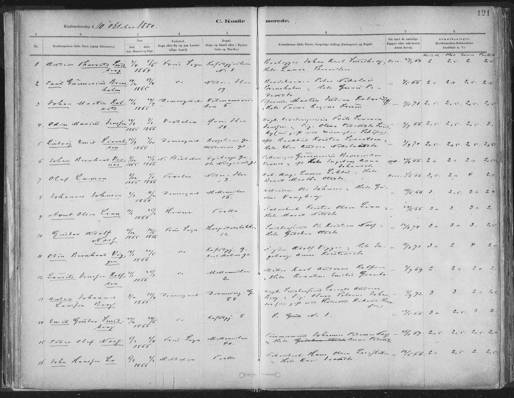 Ministerialprotokoller, klokkerbøker og fødselsregistre - Sør-Trøndelag, AV/SAT-A-1456/603/L0162: Parish register (official) no. 603A01, 1879-1895, p. 121